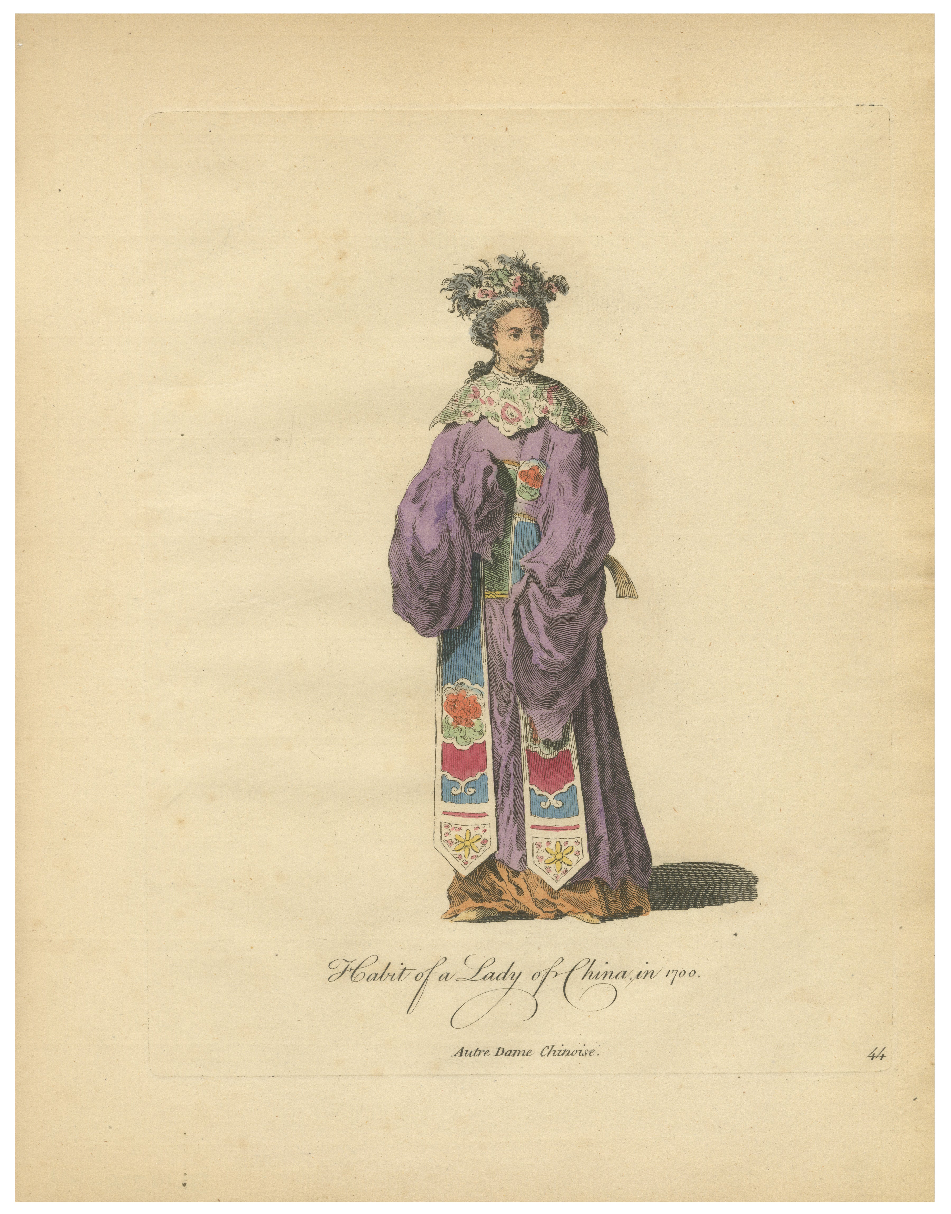 Lady of China in Court Attire, Antique Print, Jefferys, 1749