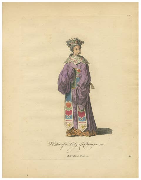 Lady of China in Court Attire, Antique Print, Jefferys, 1749