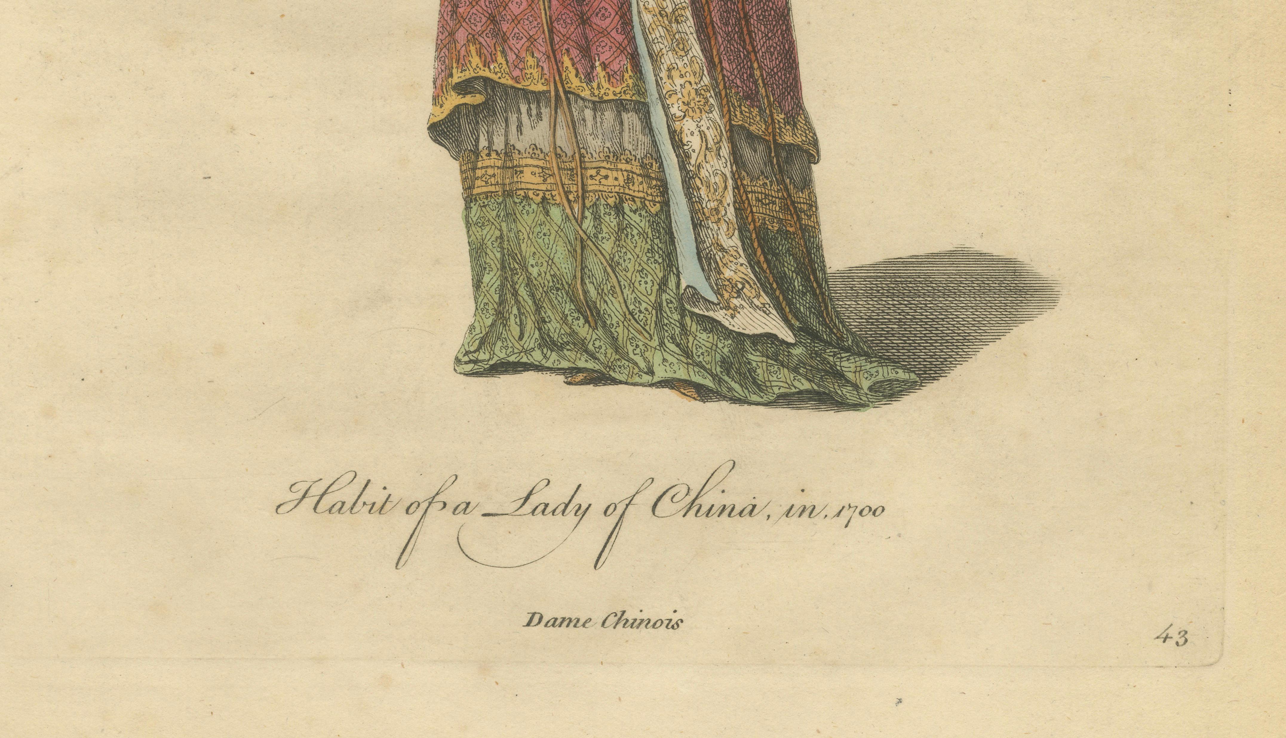 Lady of China in Elegant Court Dress, Antique Print, Jefferys, 1749