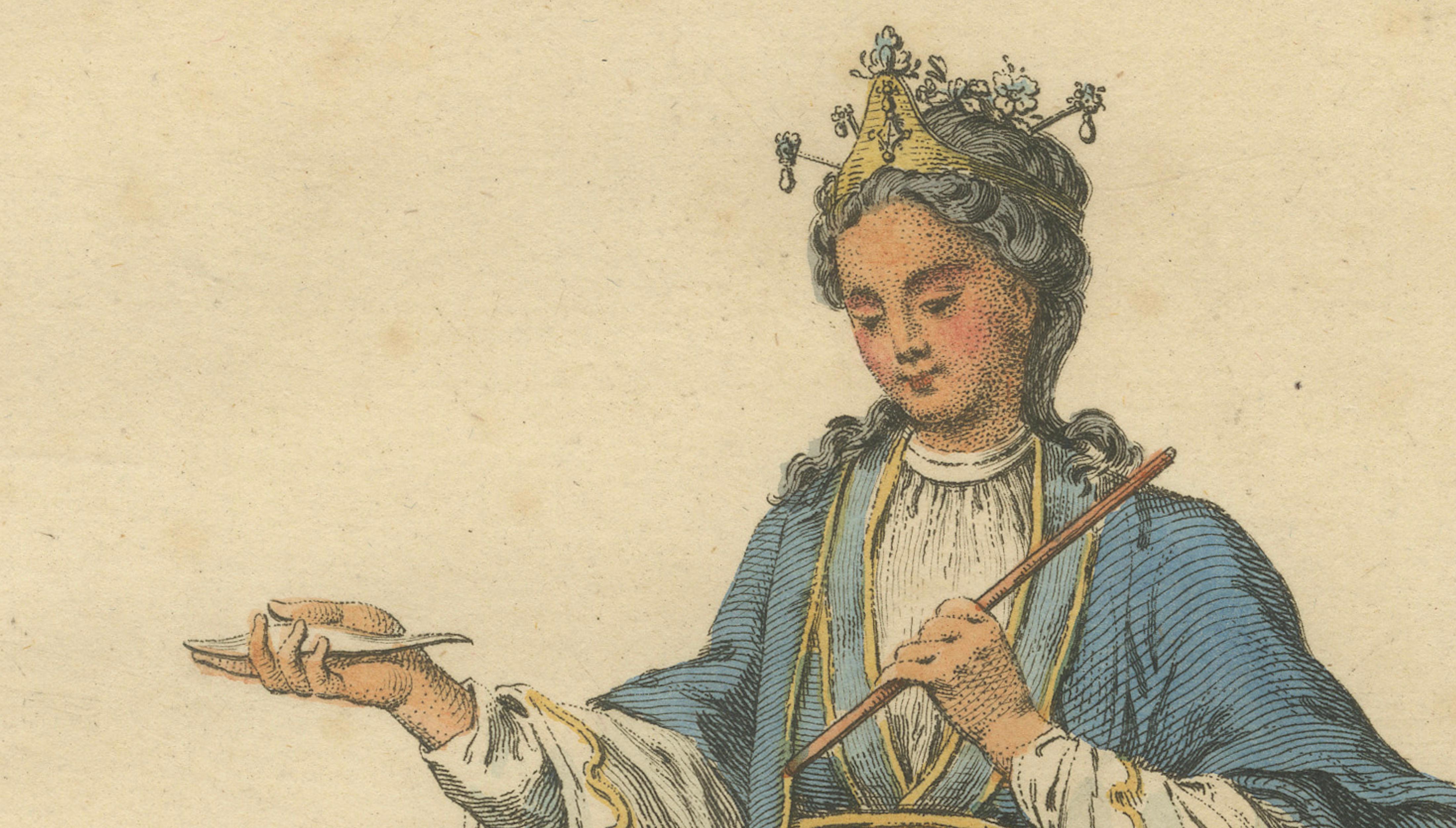 Lady of China in Elegant Court Dress, Antique Print, Jefferys, 1749
