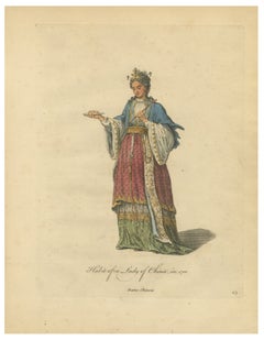 Lady of China in Elegant Court Dress, Antique Print, Jefferys, 1749