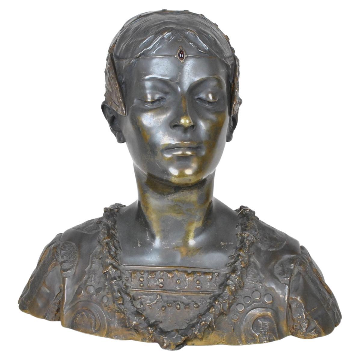 Lady of Florence, Bronze Bust, Signed Grange-Colombo, Late 19th Century