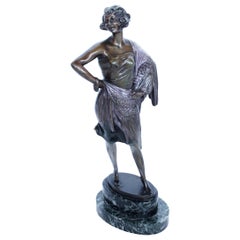 Bruno Zach "Lady Of The Night" Art Deco Bronze Figure Onyx Base Signed "Zach"