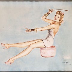 "Dame sur l'ottomane". Peinture Pinup de Wilma Raffaelli, 1948.