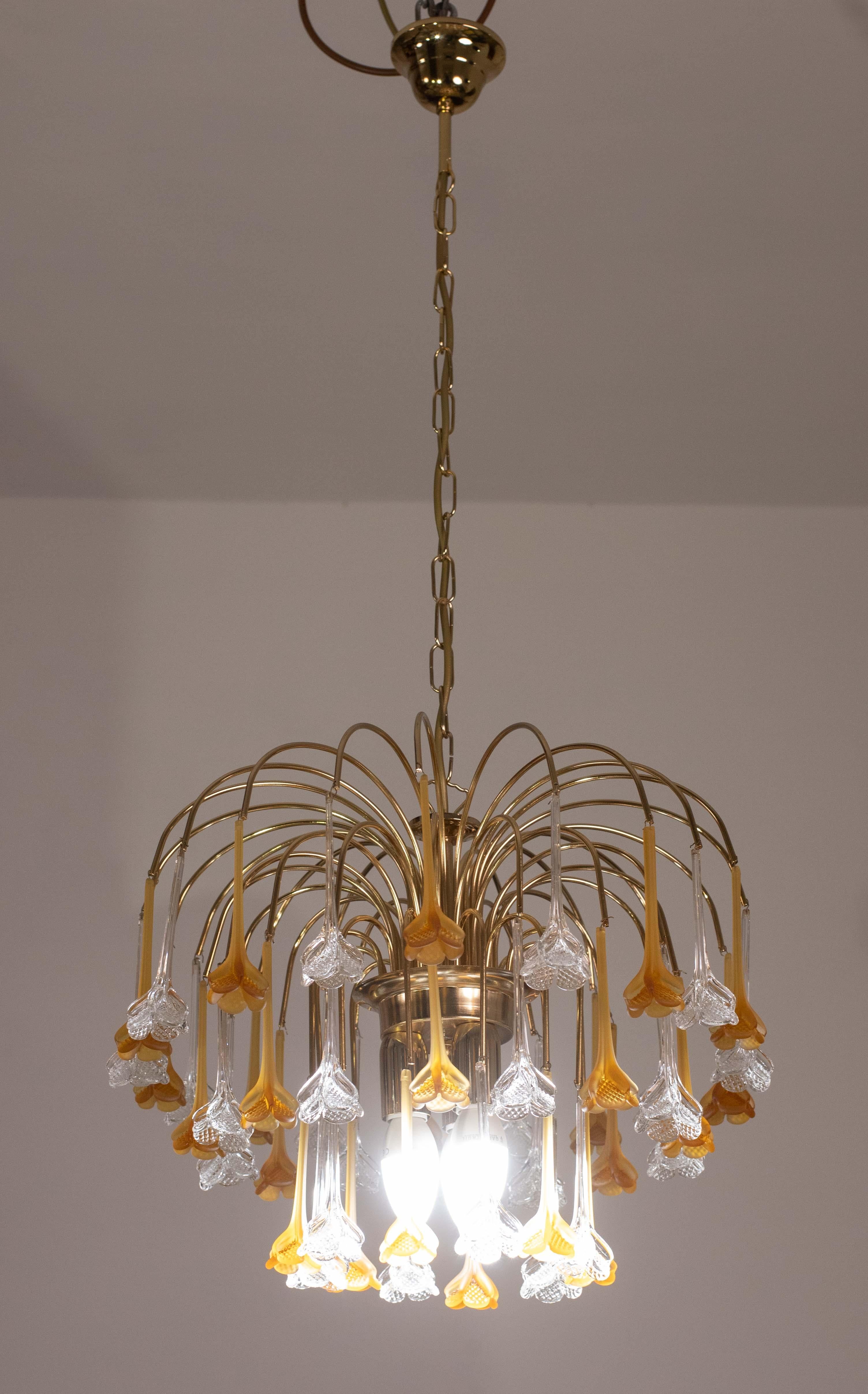 European Lady Orange, Chandelier with Orange & Transparent Pendants, Murano Glass, 1970s For Sale