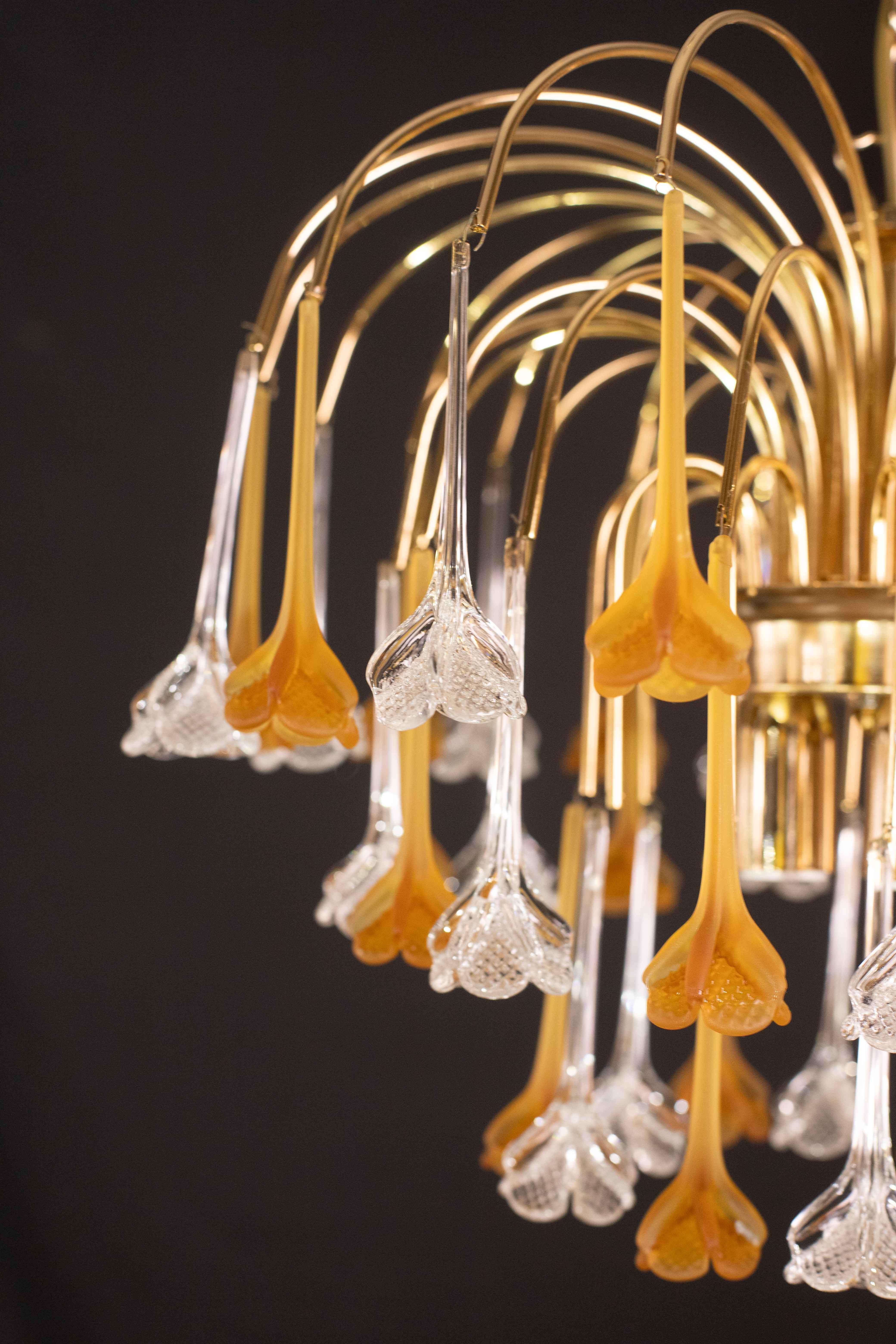 Lady Orange, Chandelier with Orange & Transparent Pendants, Murano Glass, 1970s For Sale 4