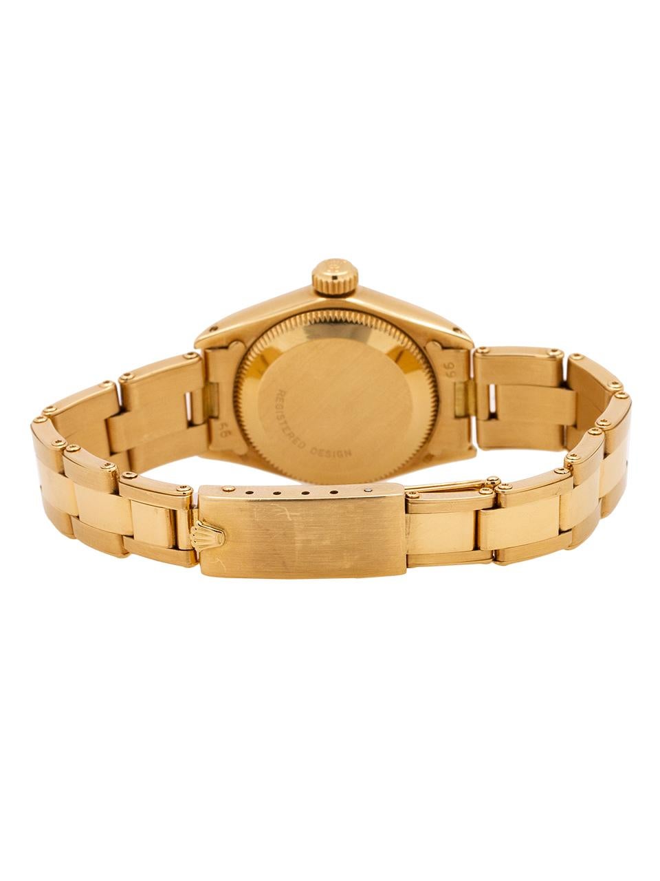 Women's Lady Rolex 18 Karat Gold Oyster Perpetual Self Winding Wristwatch, circa 1979