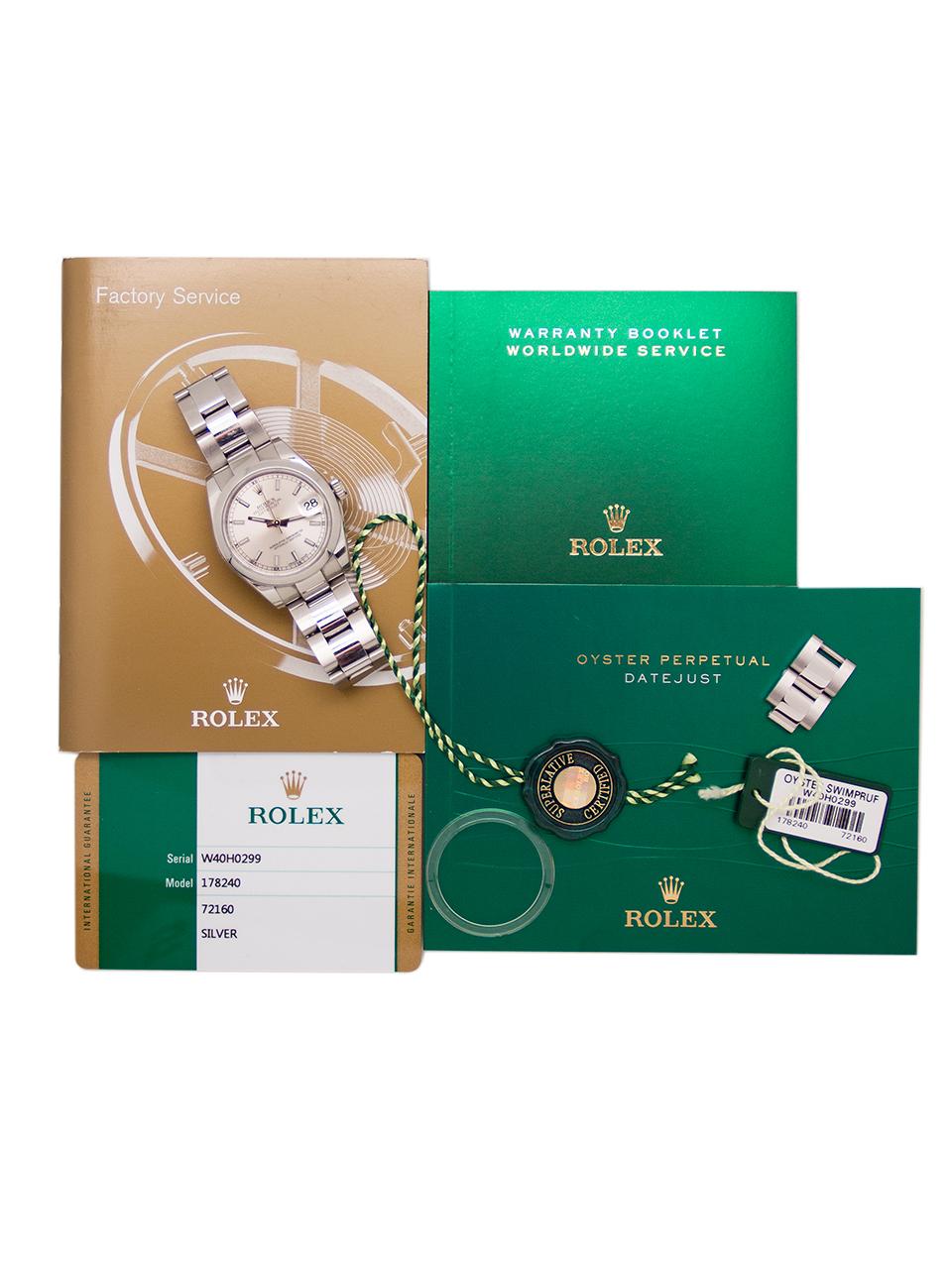 Lady Rolex Datejust Stainless Steel Ref 178240 circa 2015 Box and Papers For Sale 1