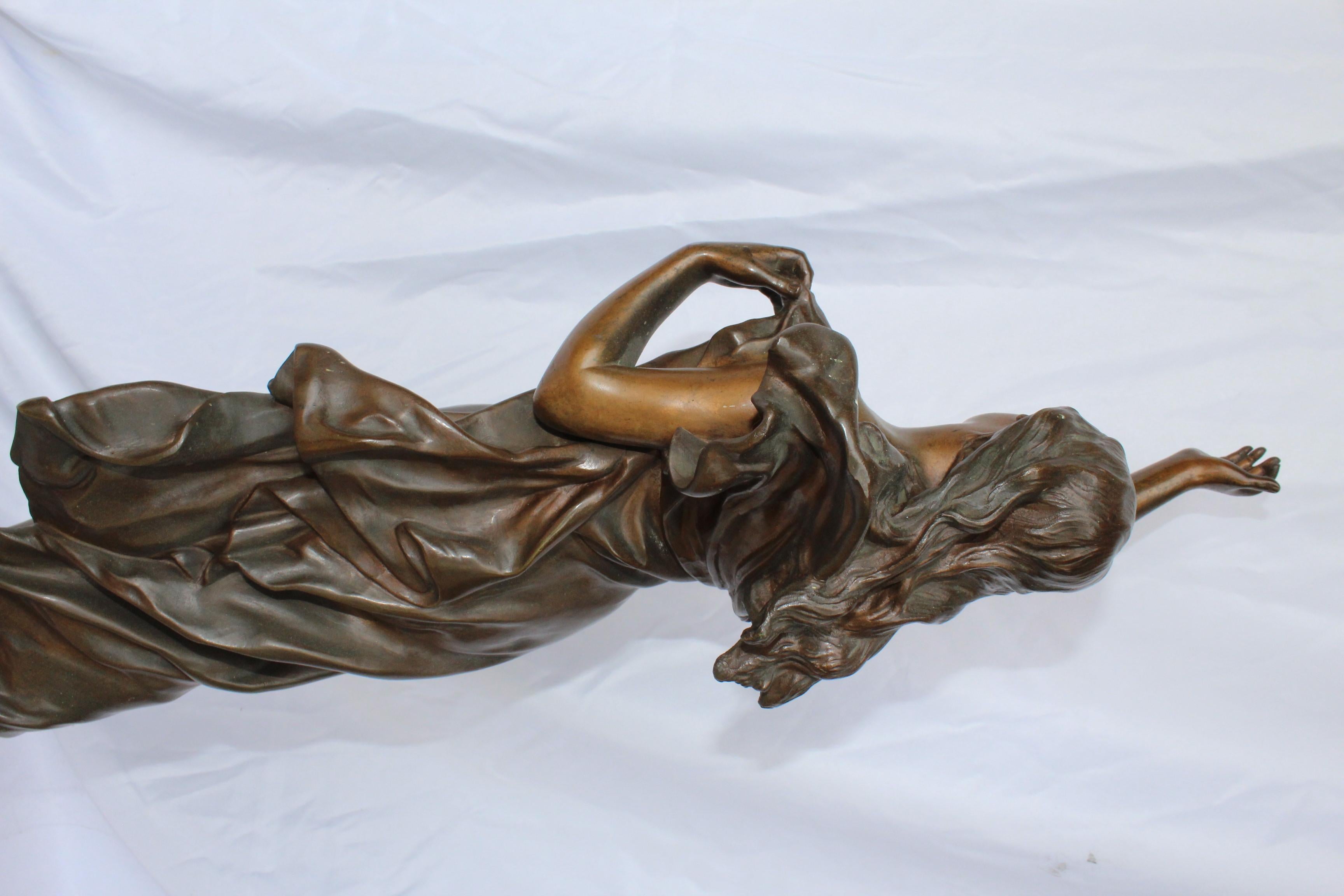An graceful lady on one foot, signed by Artist A. Gaudez who won a Gold medal for this piece circa 1890s exhibition in Paris. Base is well marked with his signature and the title Etoile Du Matin and Hdrs Honcouns. From a private collection well take