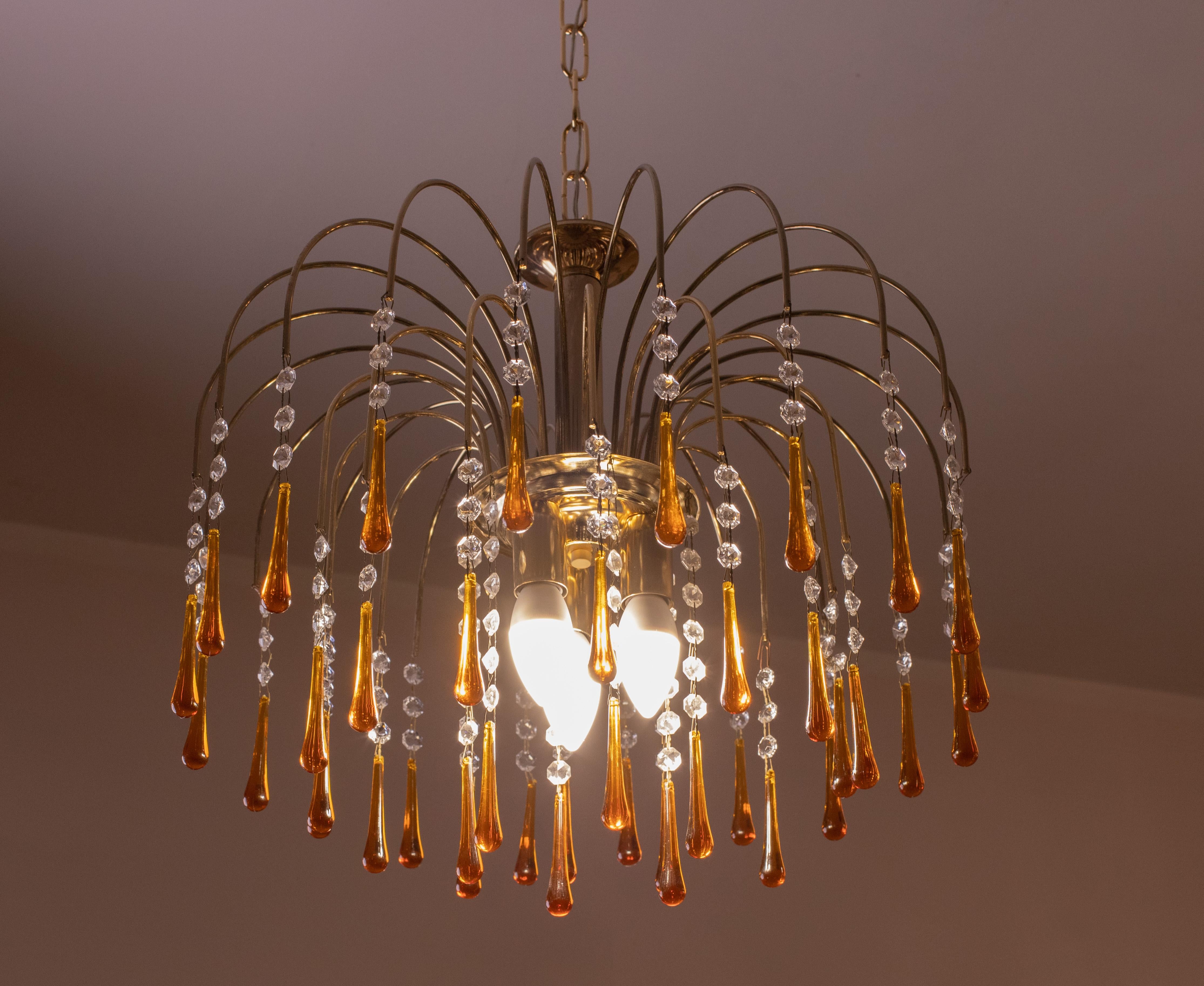 European Lady Sophie, Amber Drops Chandelier, 1980s For Sale