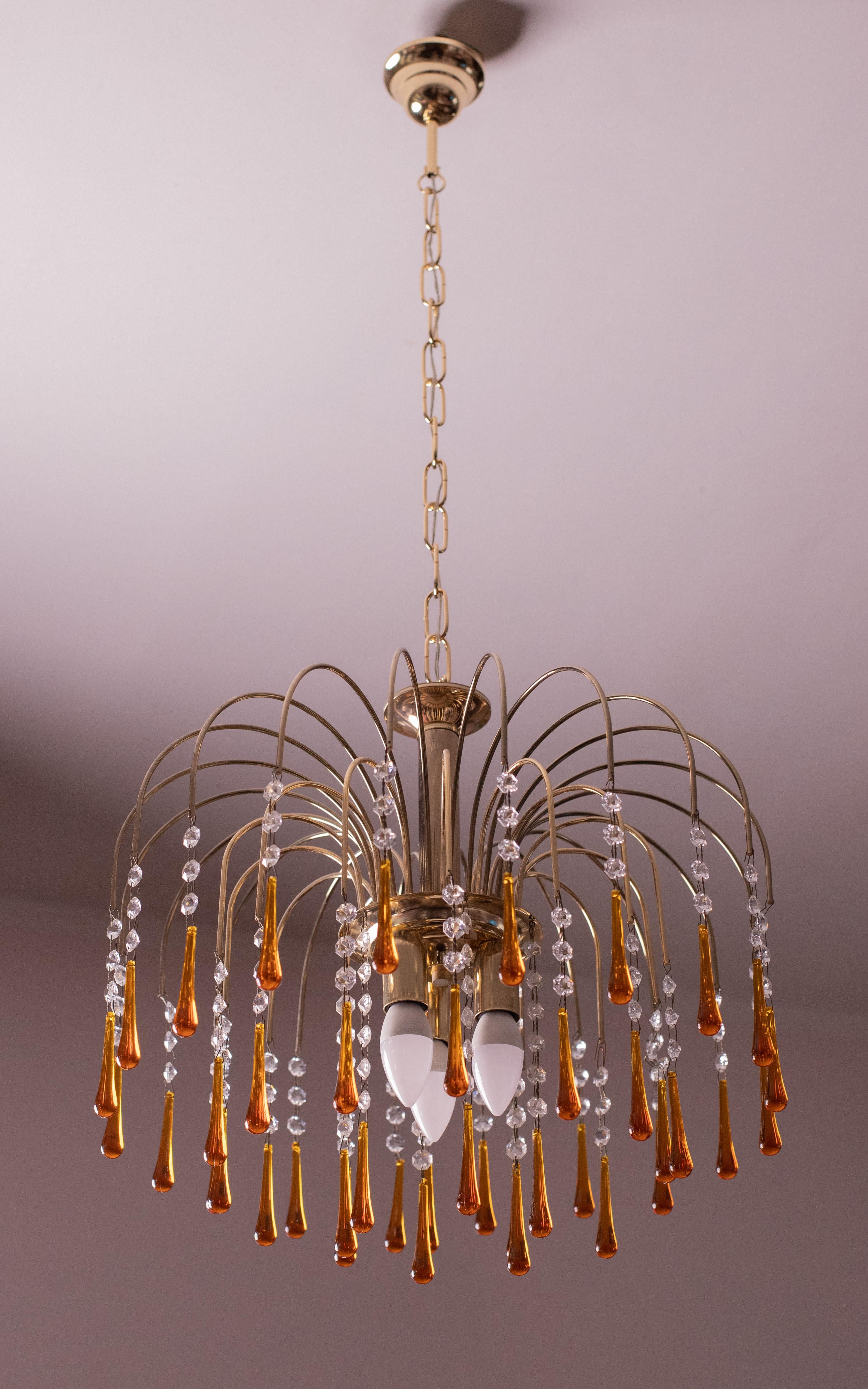 Plexiglass Lady Sophie, Amber Drops Chandelier, 1980s For Sale