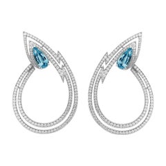 Used Lady Stardust Aquamarine '5.48 Carat' and White Diamond '4.95 cts' Hoop Earrings