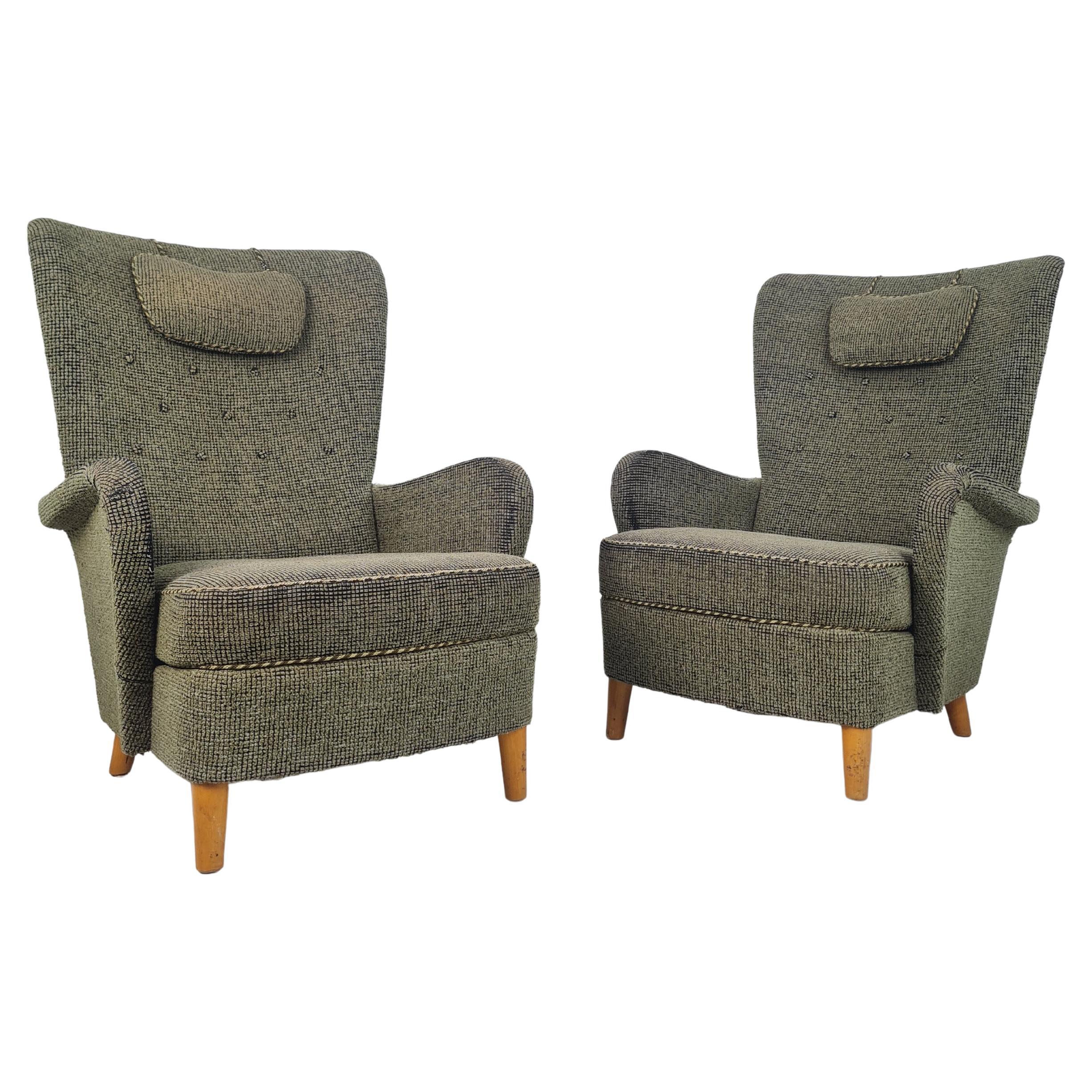 Paar schwedische Design-Damenstühle mit Originalpolsterung, Asko Model 2303, 1950er Jahre im Angebot