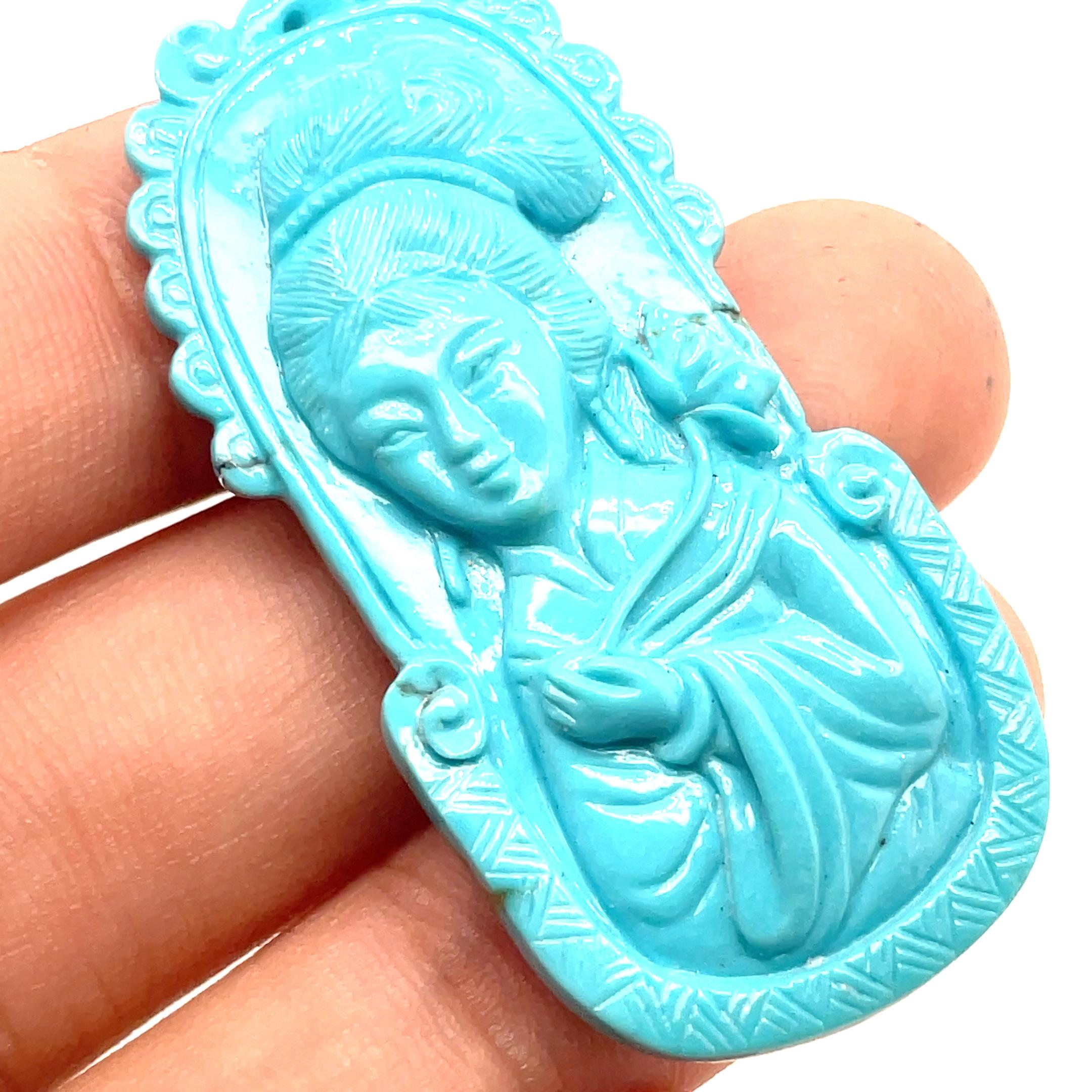 Lady turquoise Pendant Cts 43.15 For Sale 4
