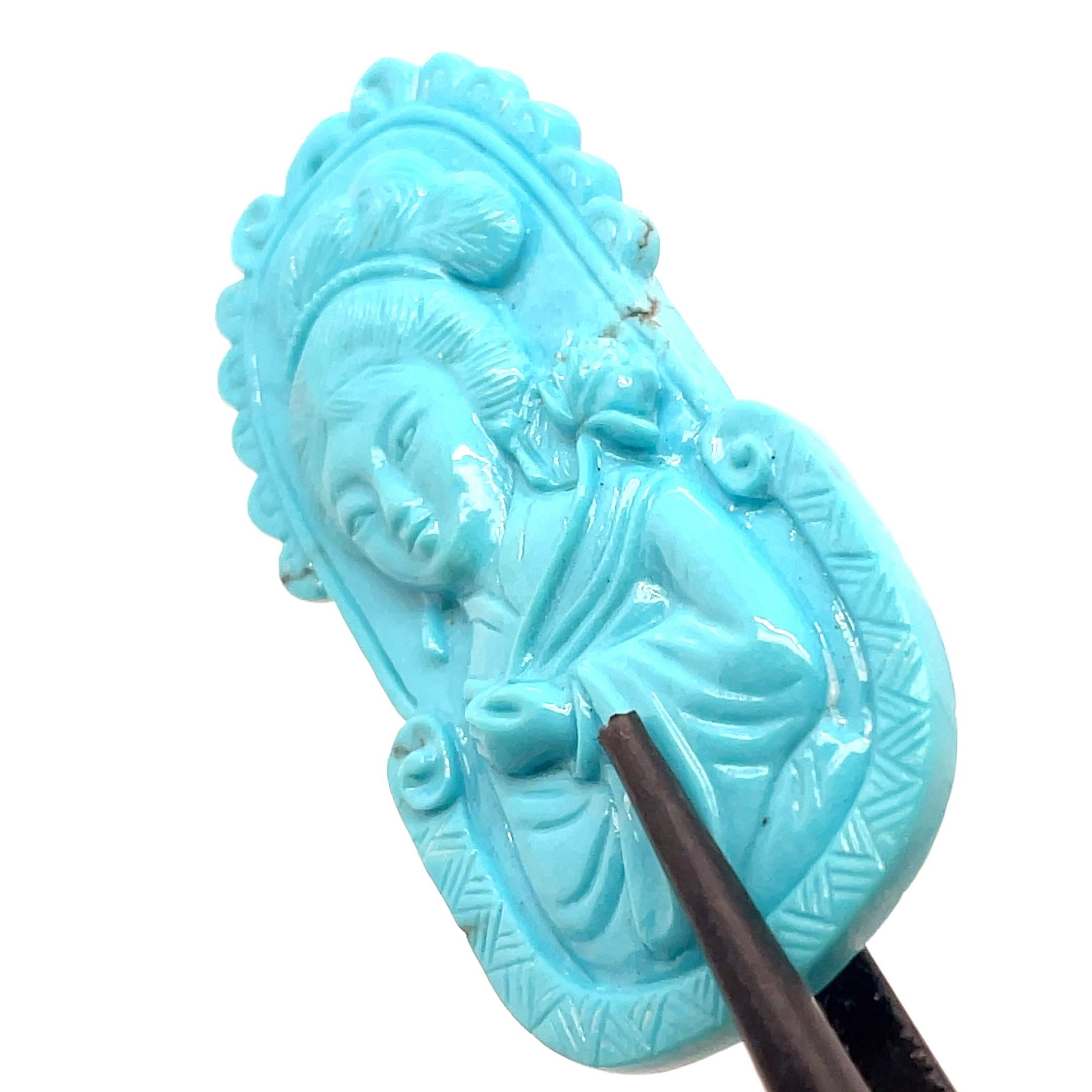 Lady turquoise Pendant Cts 43.15 In New Condition For Sale In Hong Kong, HK