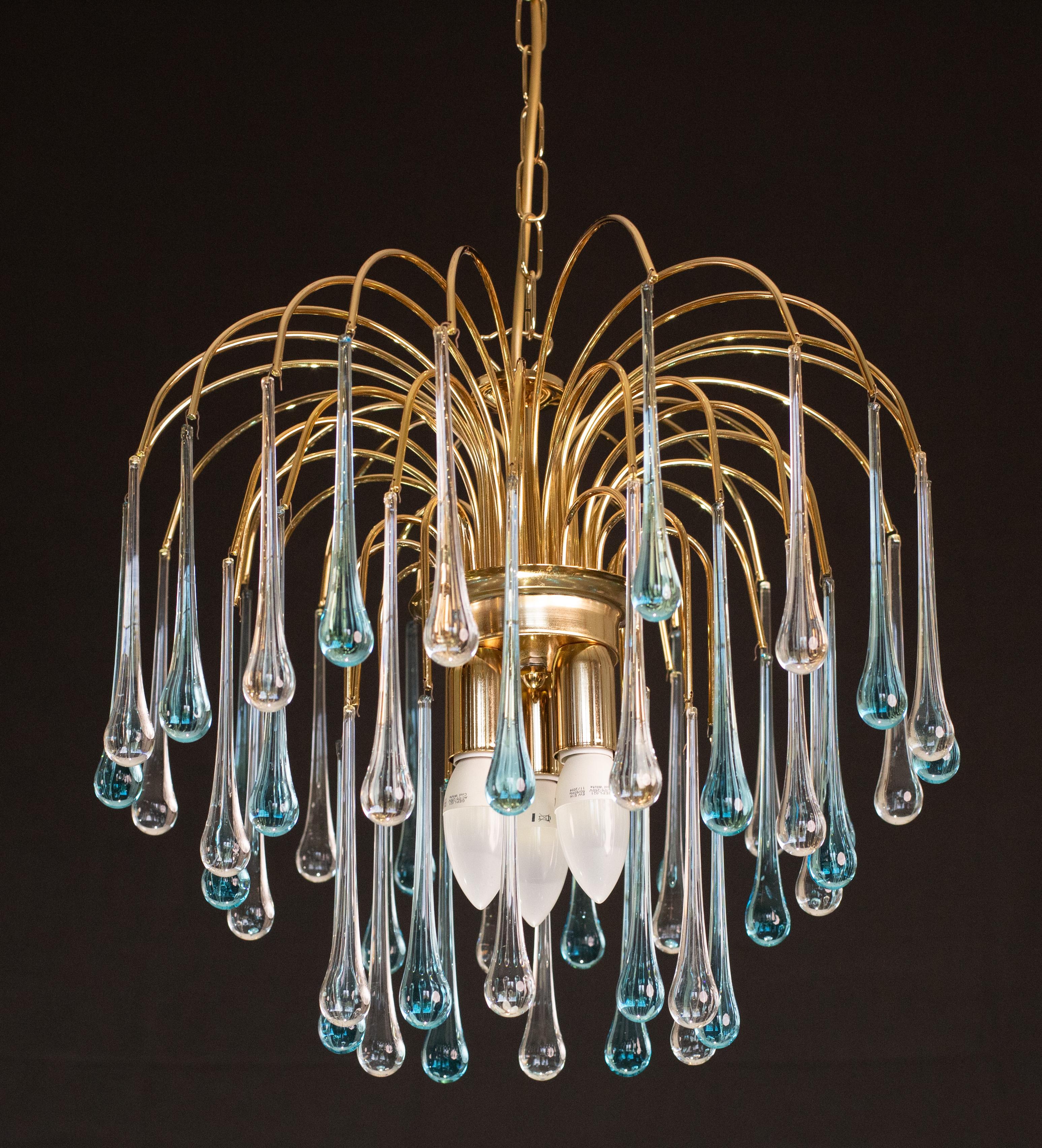 Lady Victoria, Chandelier with Blu and Transparent Pendants, Murano Glass, 1970s For Sale 7