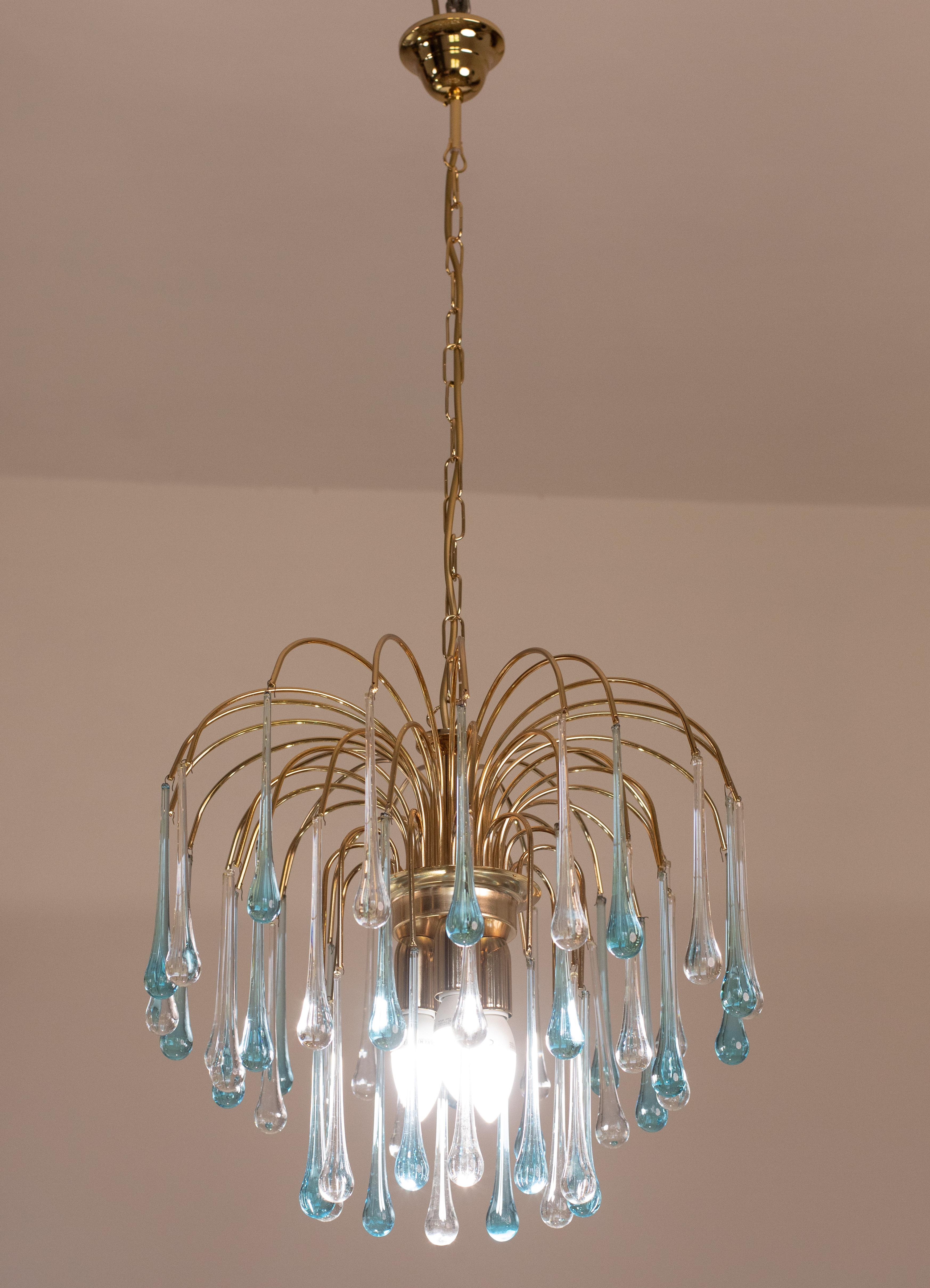 Lady Victoria, Chandelier with Blu and Transparent Pendants, Murano Glass, 1970s For Sale 8