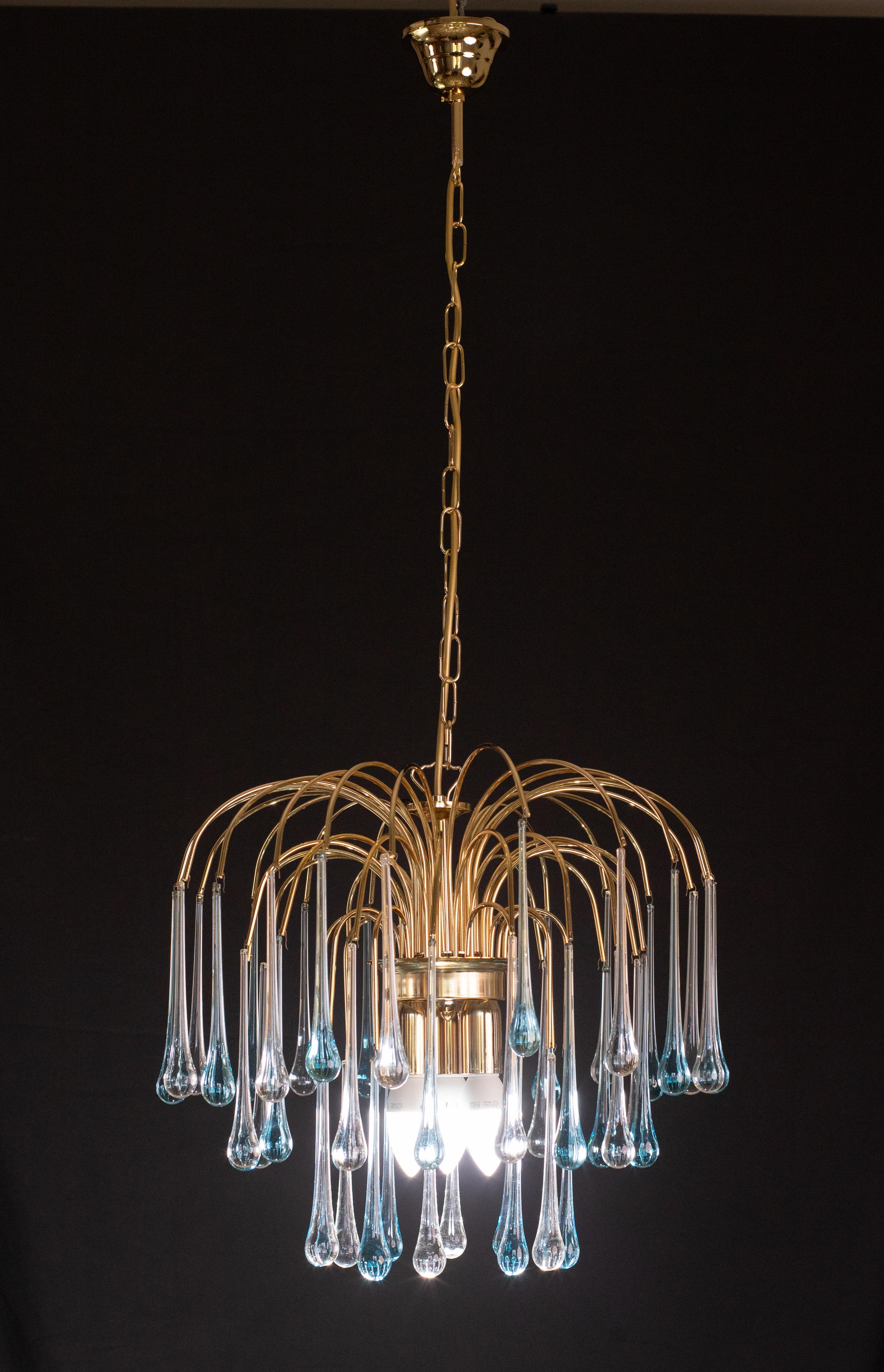 Lady Victoria, Chandelier with Blu and Transparent Pendants, Murano Glass, 1970s In Good Condition For Sale In Roma, IT