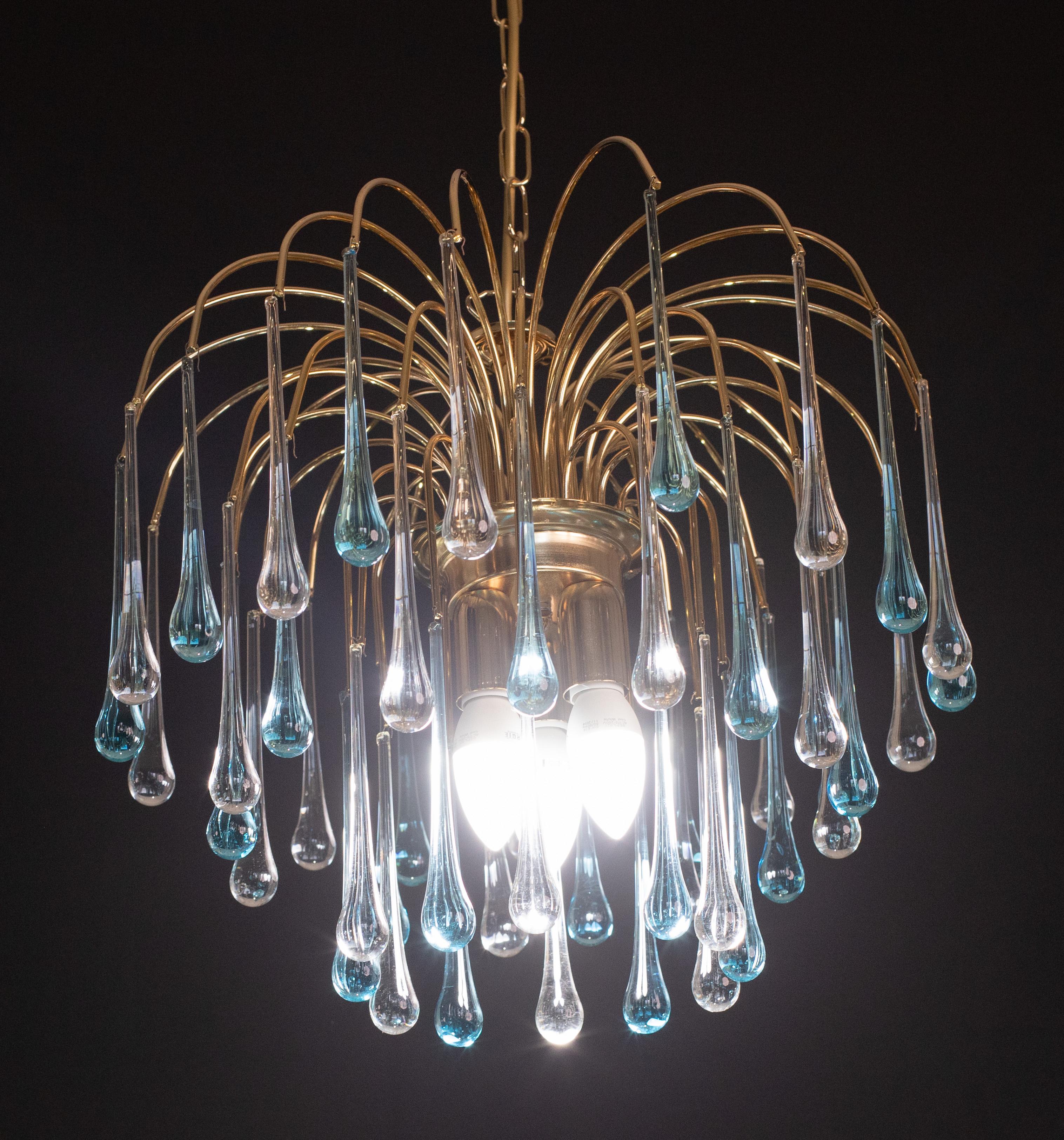 Late 20th Century Lady Victoria, Chandelier with Blu and Transparent Pendants, Murano Glass, 1970s For Sale