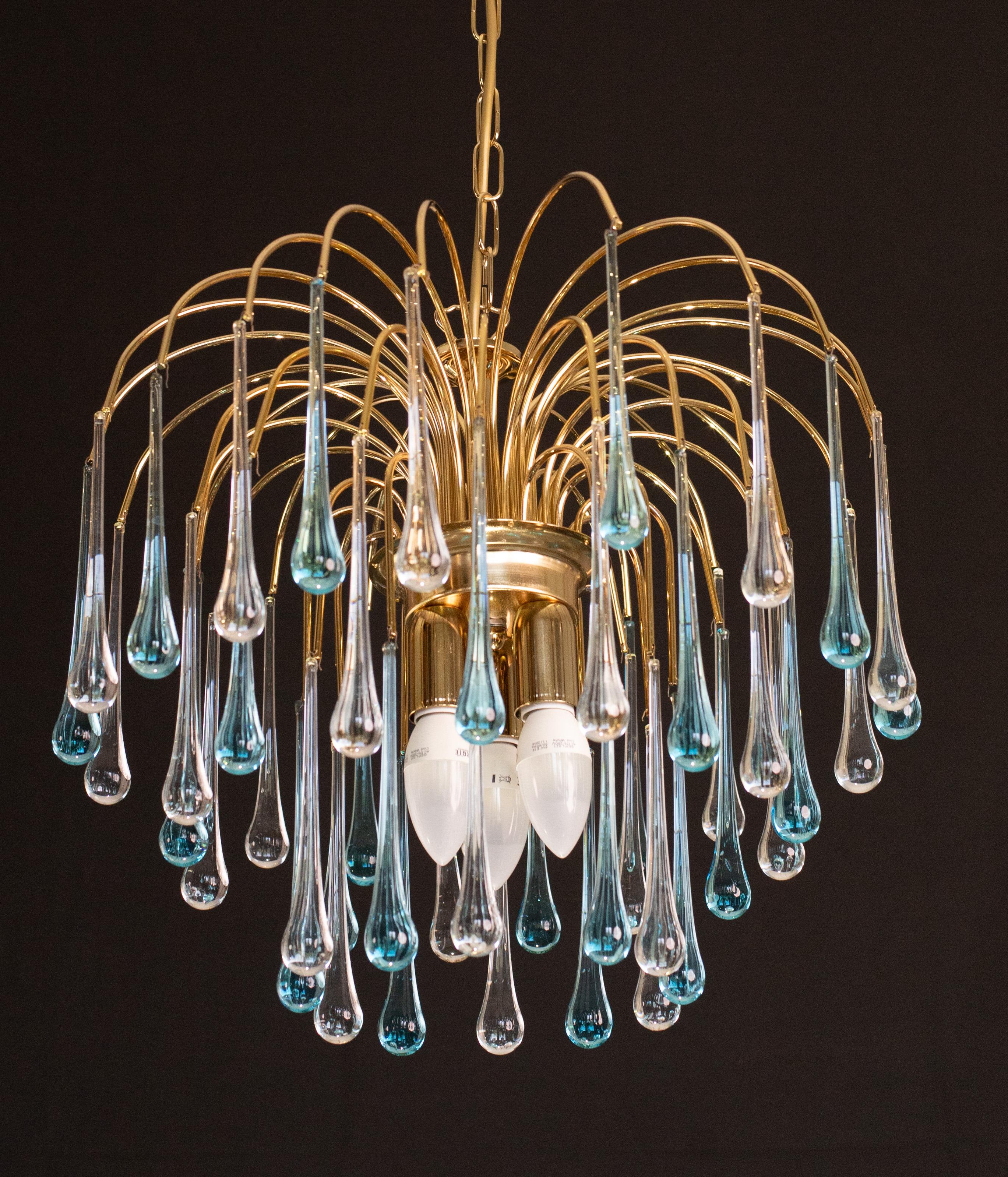 Lady Victoria, Chandelier with Blu and Transparent Pendants, Murano Glass, 1970s For Sale 3