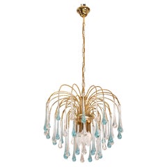 Lady Victoria, Chandelier with Blu and Transparent Pendants, Murano Glass, 1970s