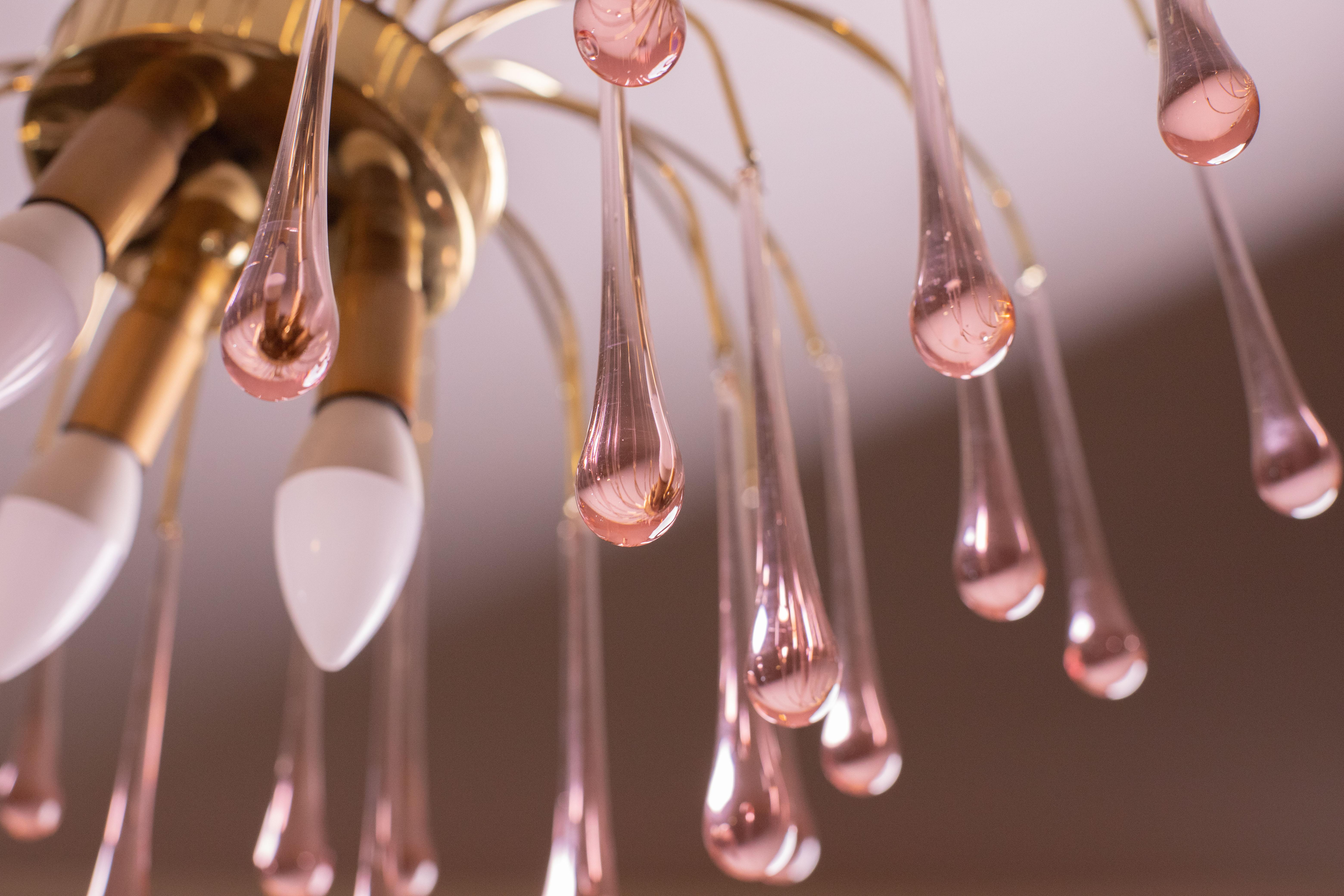 Lady Wendy, Pink Drops Murano Chandelier, 1970s For Sale 4