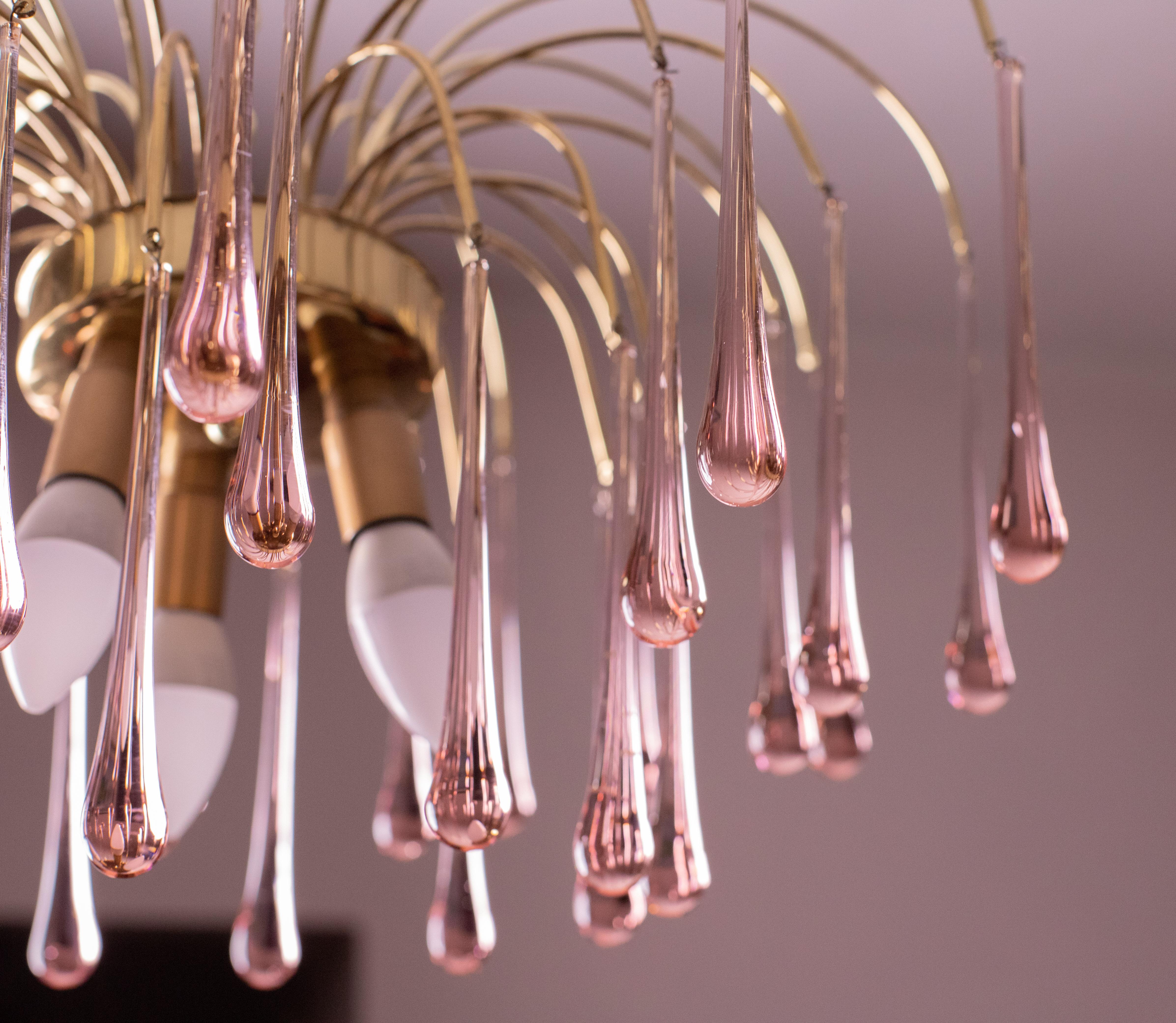 Lady Wendy, Pink Drops Murano Chandelier, 1970s For Sale 6