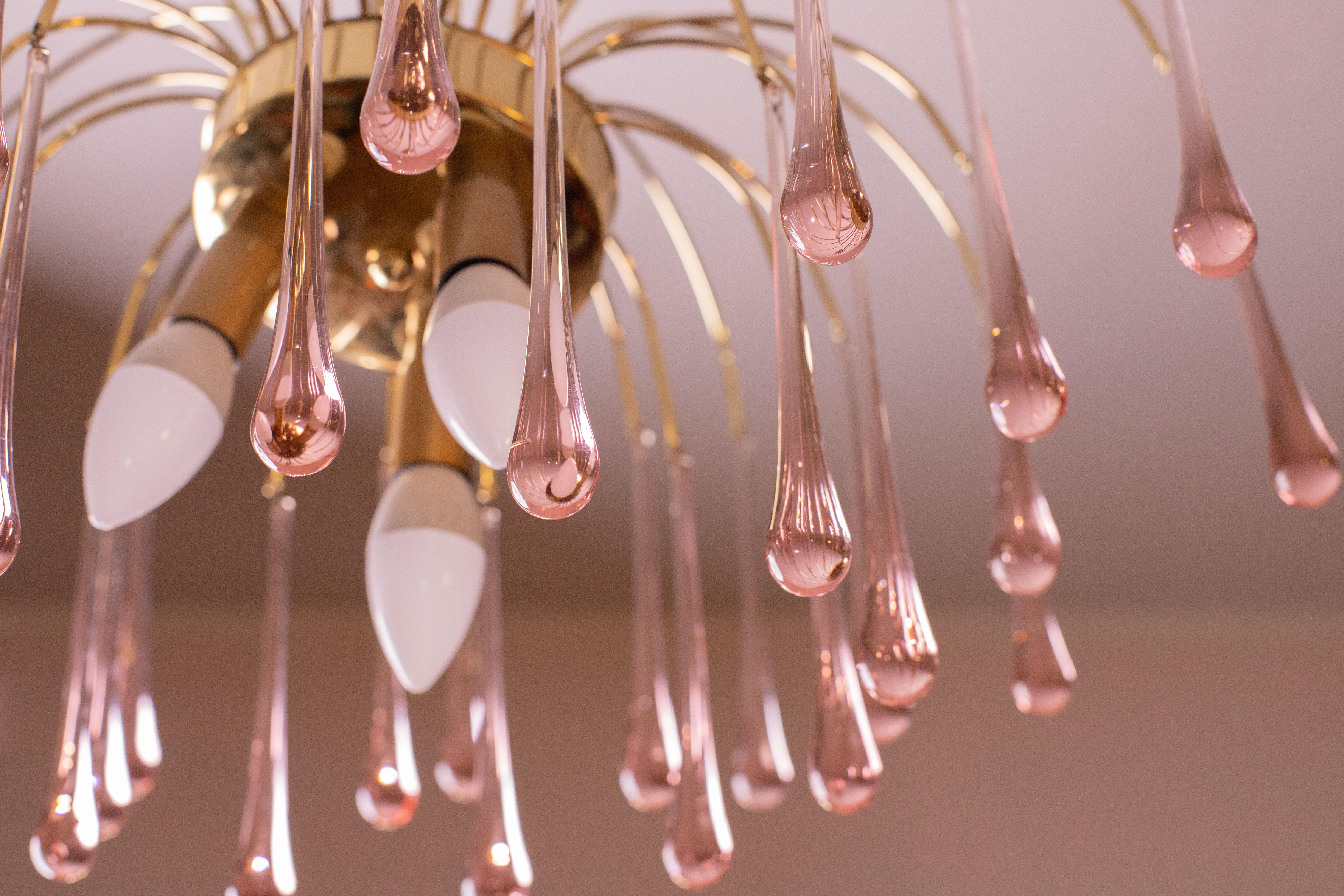 Late 20th Century Lady Wendy, Pink Drops Murano Chandelier, 1970s For Sale
