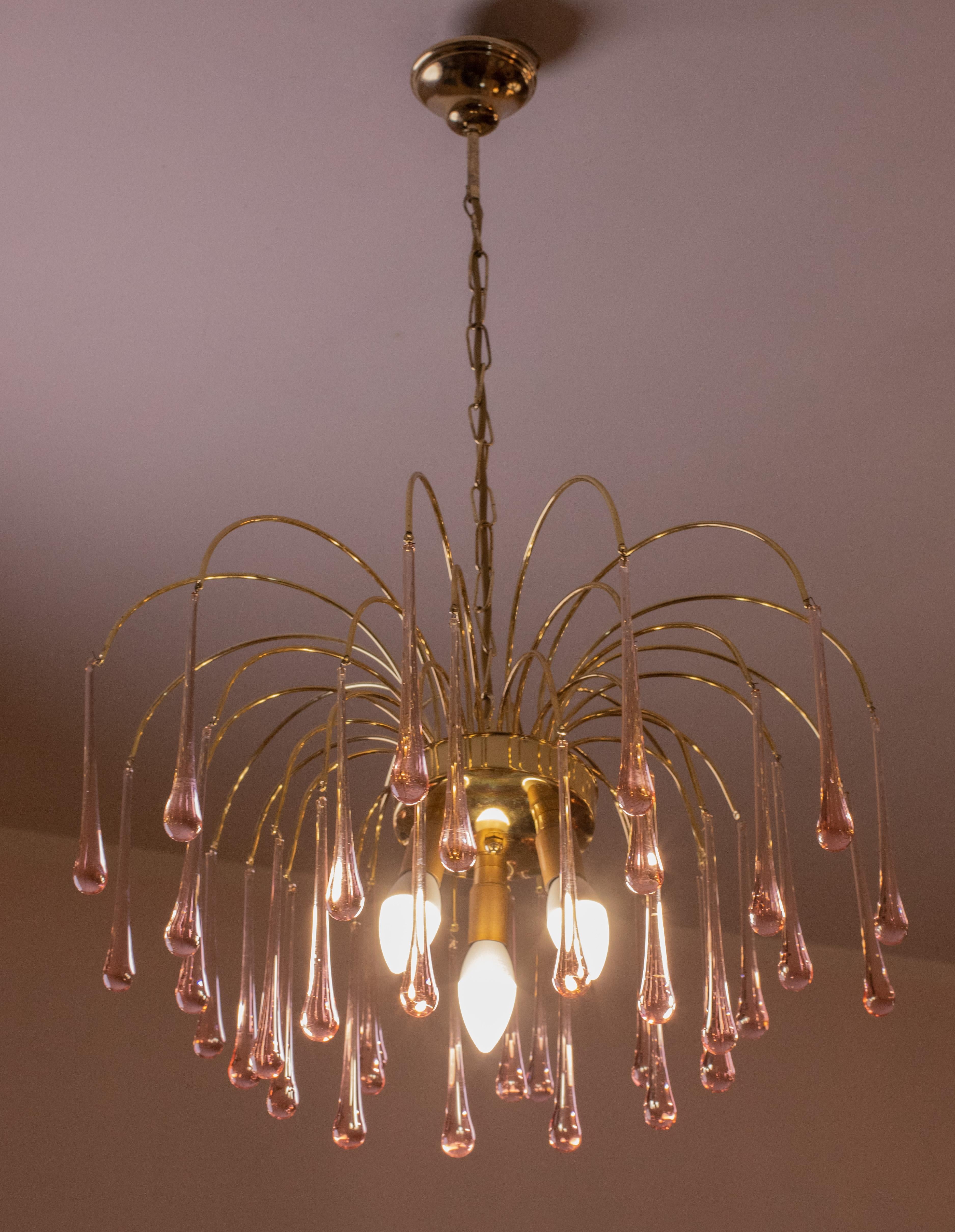 Art Glass Lady Wendy, Pink Drops Murano Chandelier, 1970s For Sale