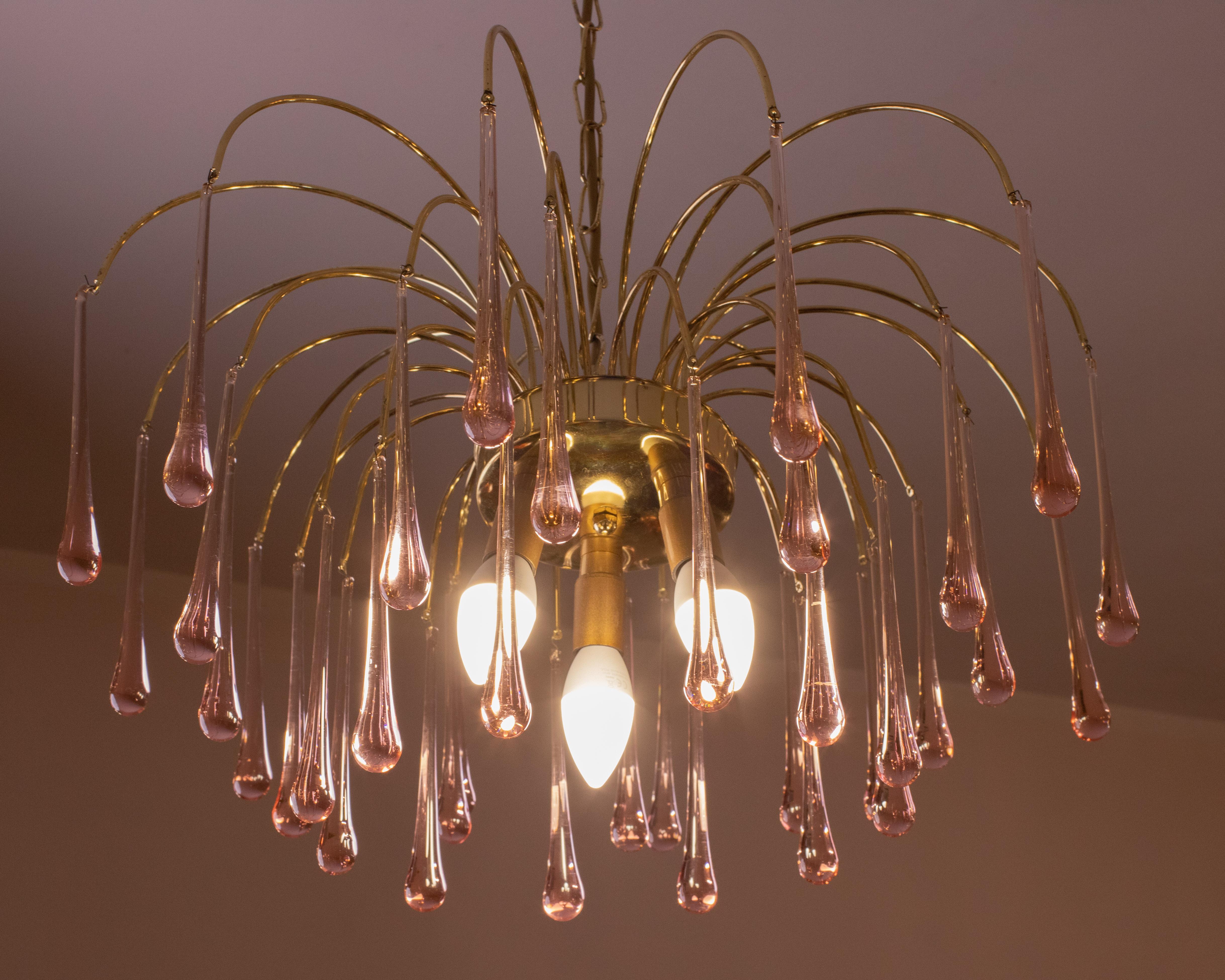 Lady Wendy, Pink Drops Murano Chandelier, 1970s For Sale 1