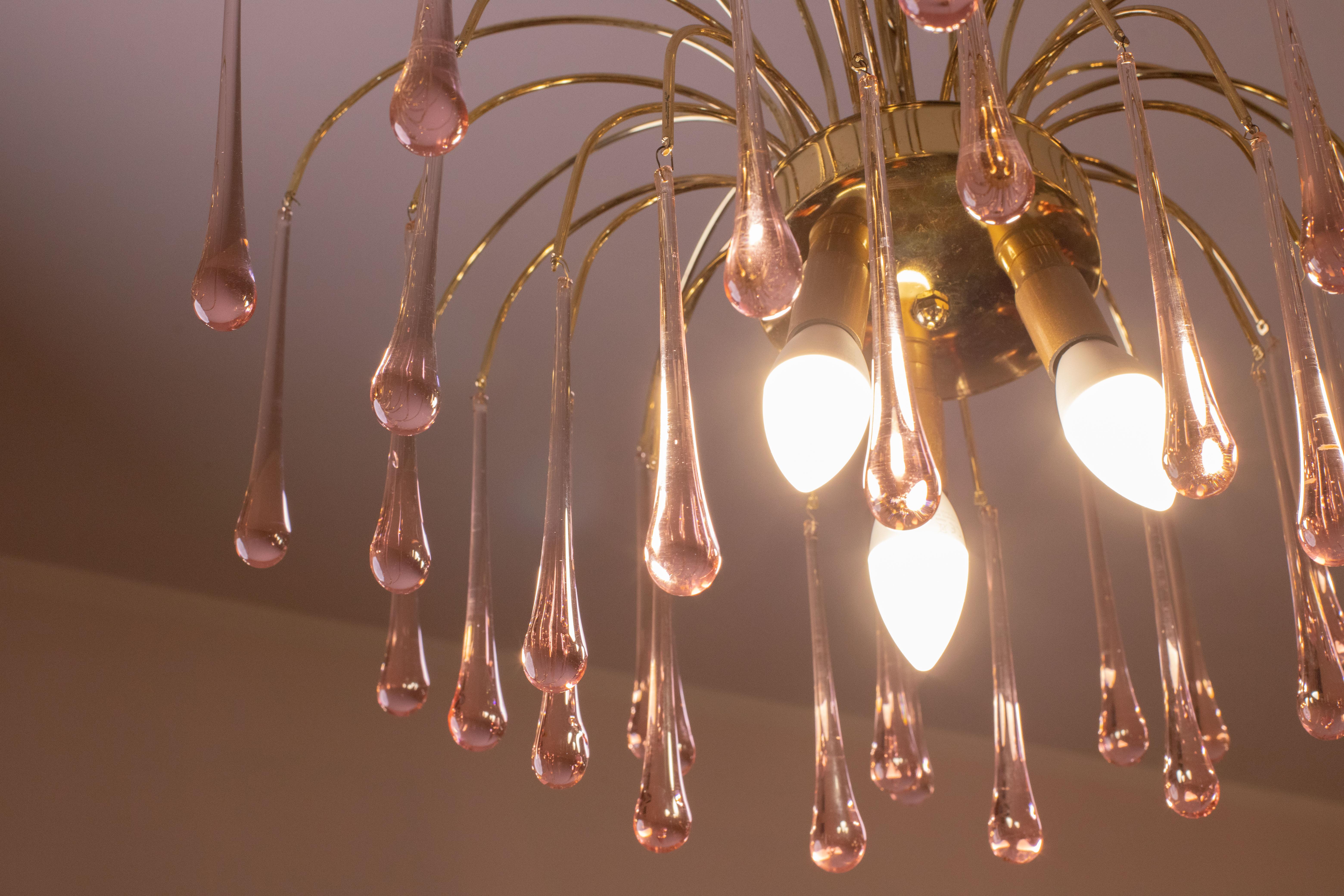 Lady Wendy, Pink Drops Murano Chandelier, 1970s For Sale 2