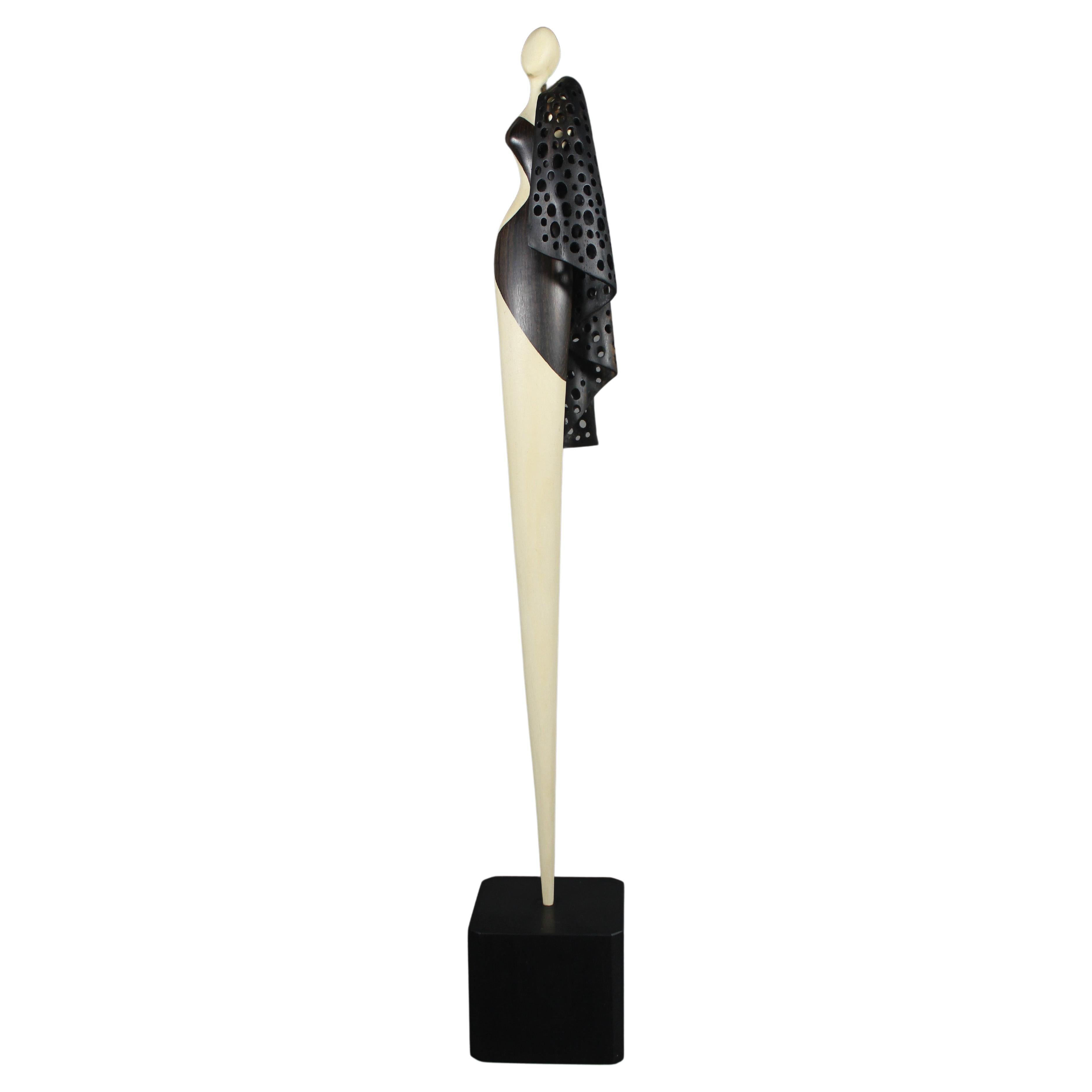 Lady with a Black Shawl, Wood sculpture by Nairi Safaryan For Sale