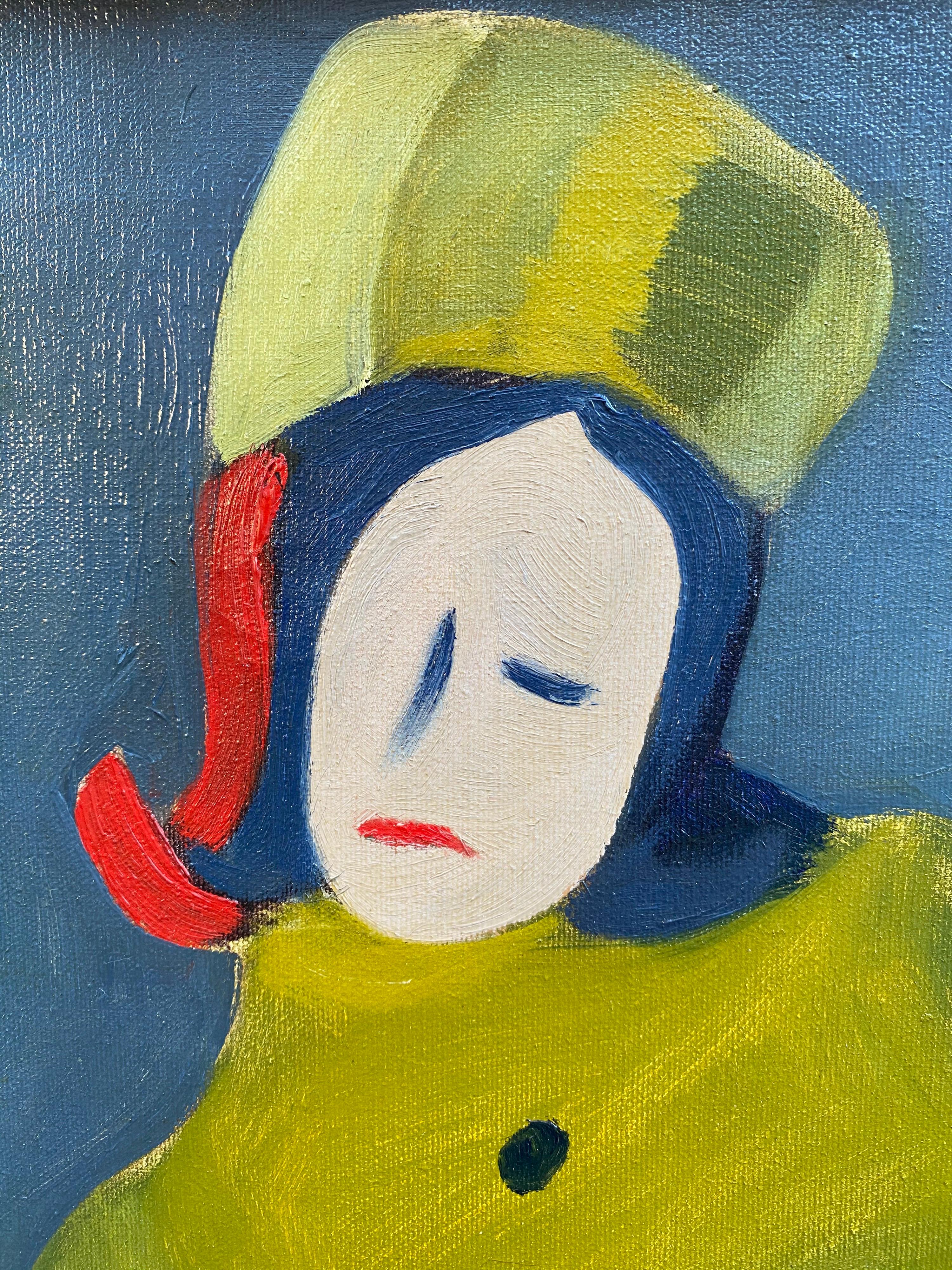 Mid-20th Century Lady with a Fan, Original Oil on Canvas, 1965