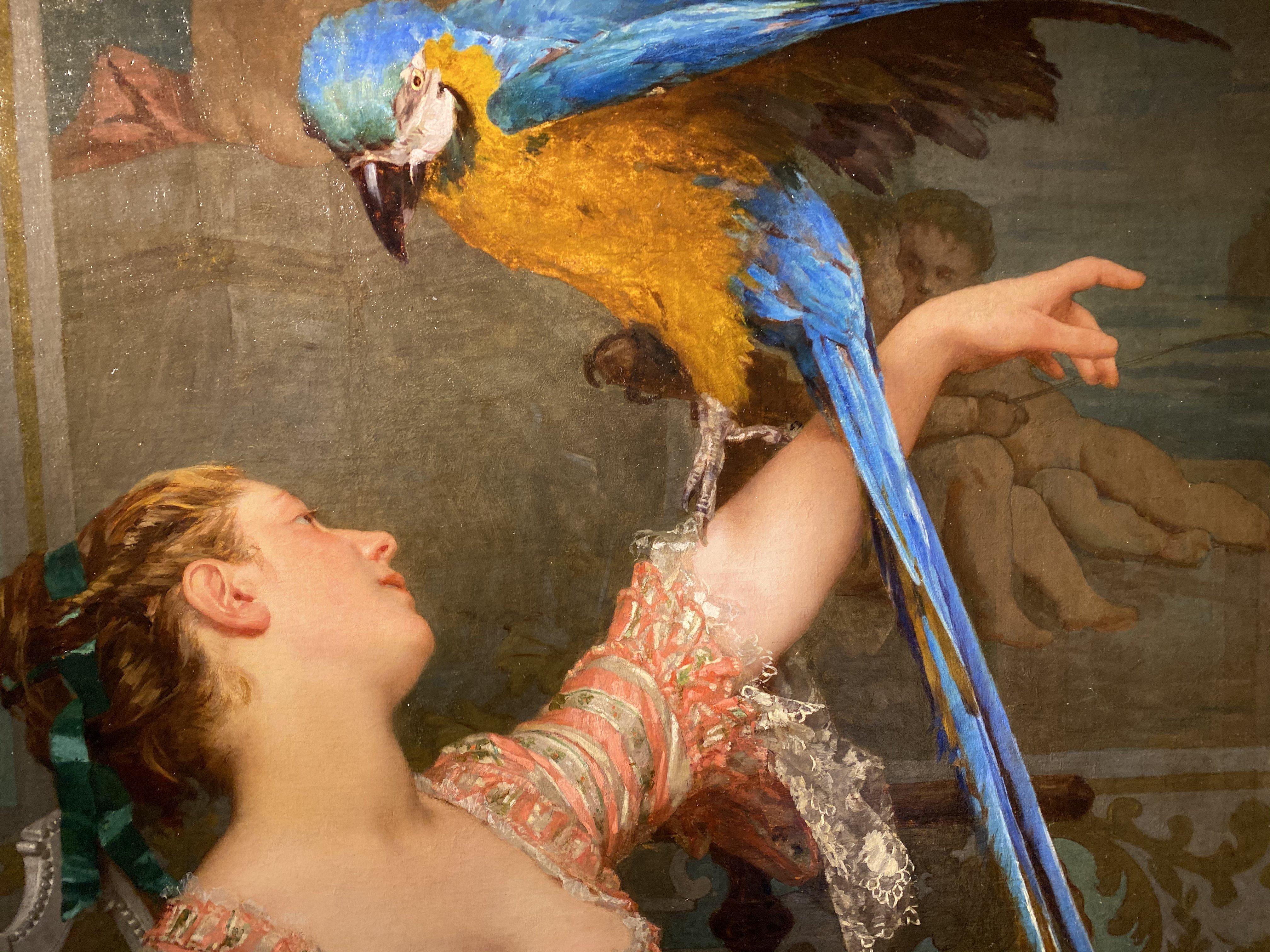 Beaux Arts Lady with a Parrot '1873' by Émile Villa