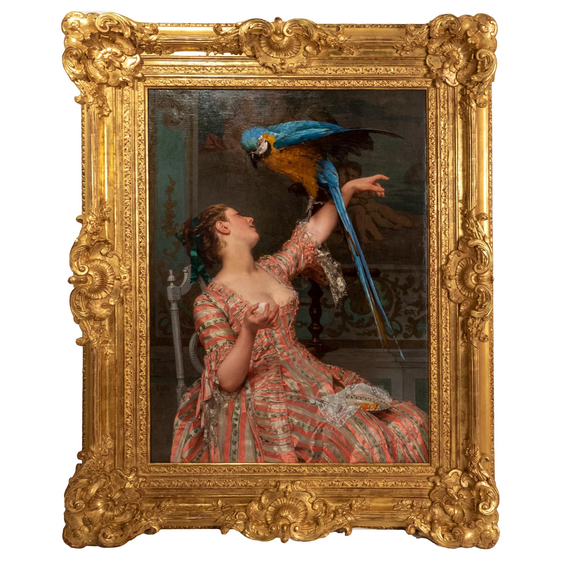 Lady with a Parrot '1873' by Émile Villa