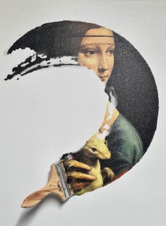 "Lady with an Ermine", Contemporary work, Oil on Canvas, Handmade in Italy 2021