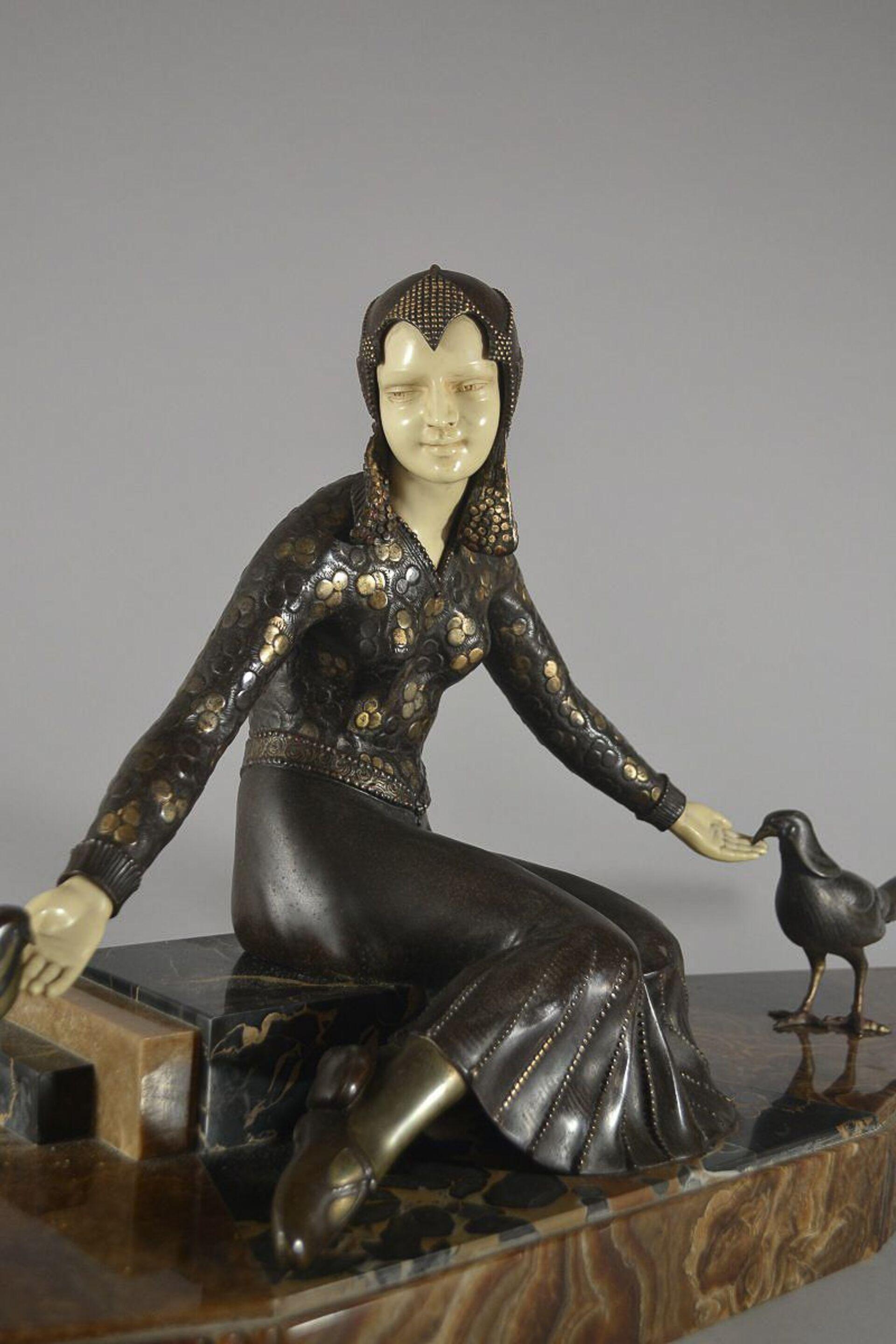 Lady with Birds, Large Georges Gori Art Deco Group 1