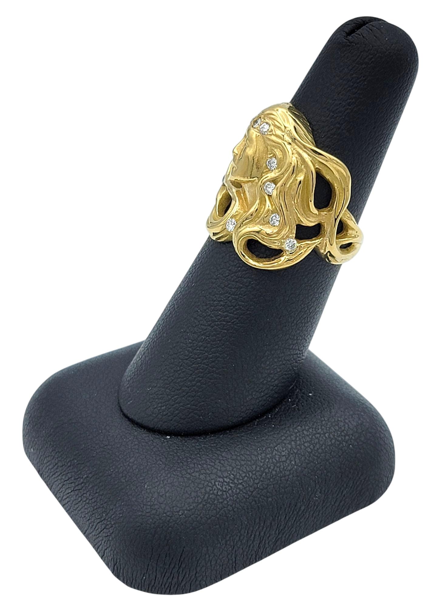 Donna con capelli fluenti Anello 3D personalizzato con diamanti in oro giallo 18 carati in vendita 5