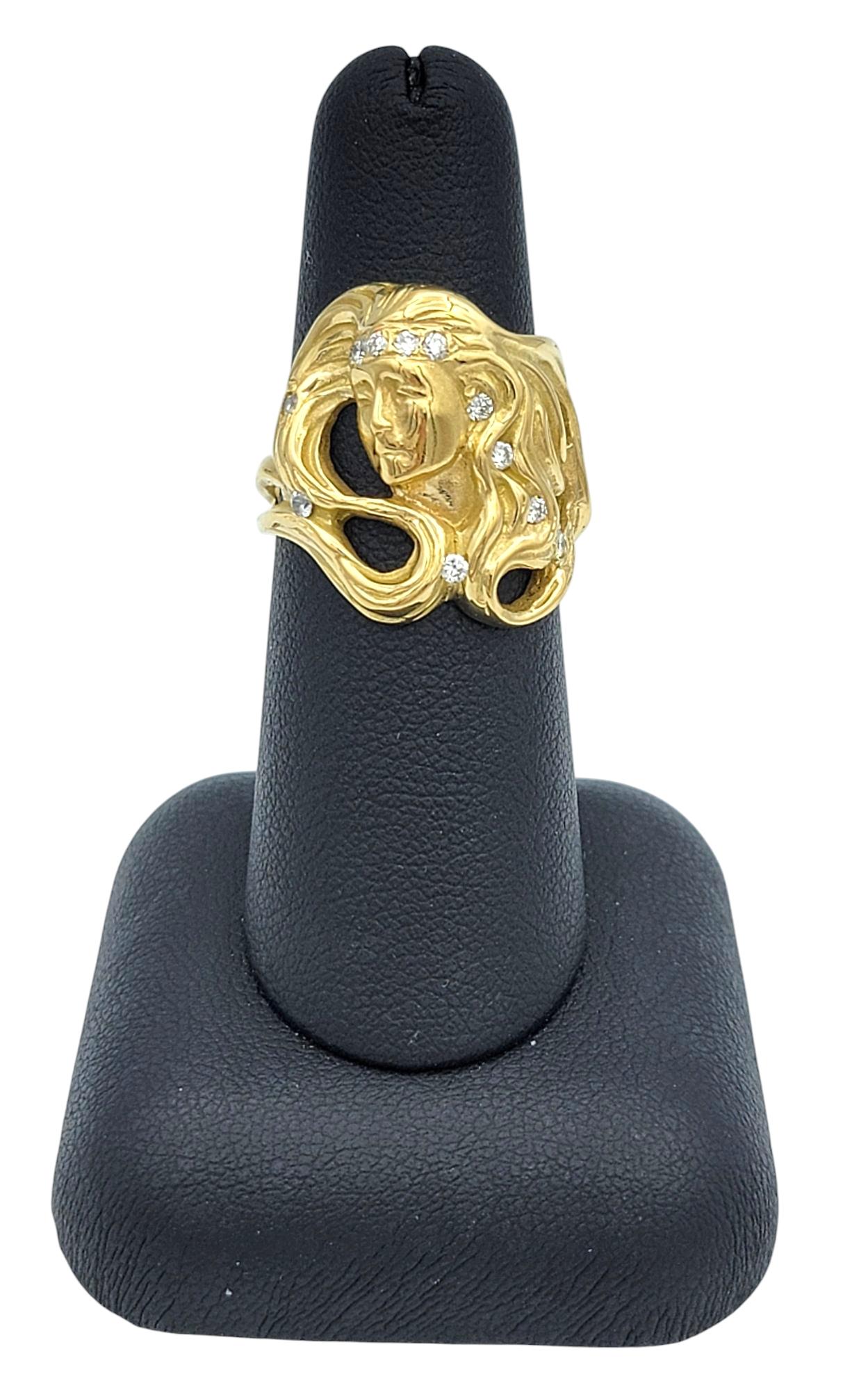 Donna con capelli fluenti Anello 3D personalizzato con diamanti in oro giallo 18 carati in vendita 4