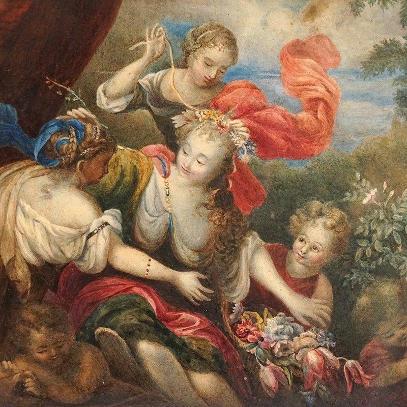 Italian Antique Original Watercolour Painting Depicting a Classical Scene, 19th Century For Sale