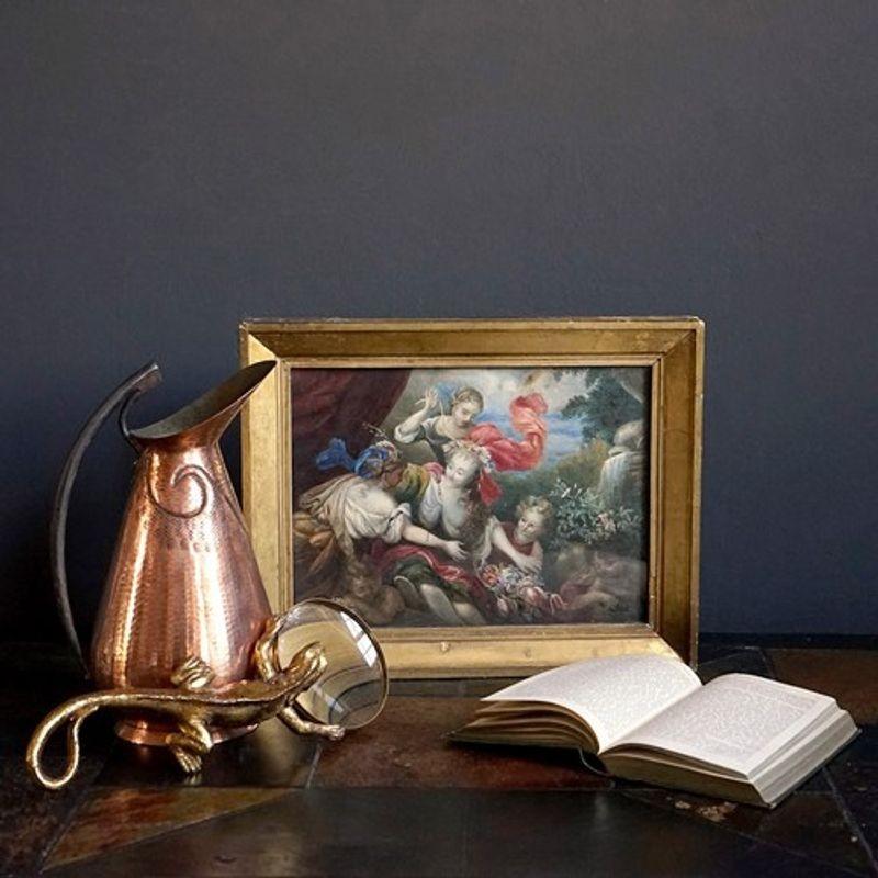Peinture Aquarelle originale ancienne représentant une scène classique, 19e siècle en vente