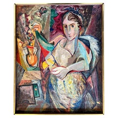 "Lady with Scarf" Cubist Painting by Alexander Kreisel