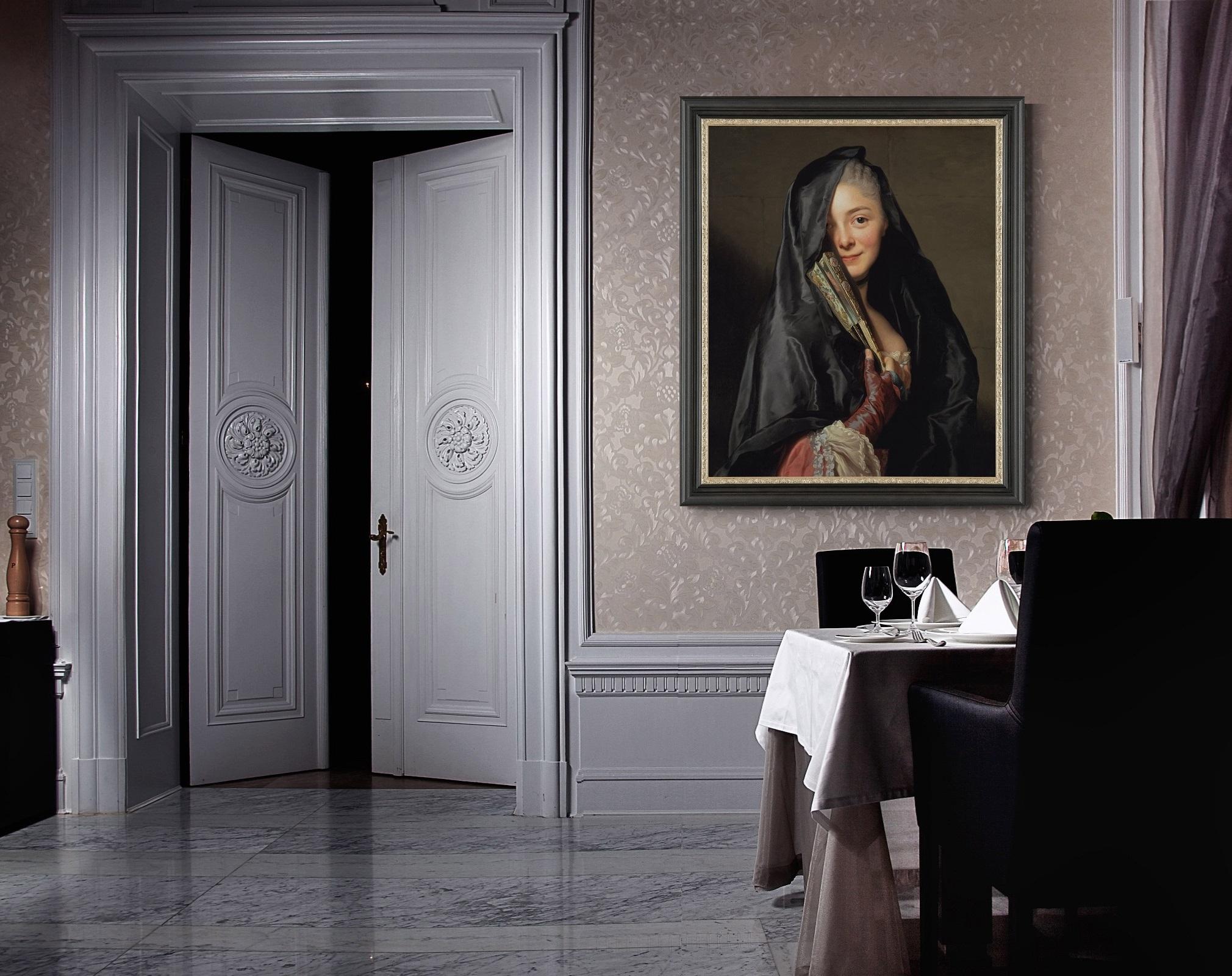 Contemporary Lady with the Veil, After Gustavian Oil Painting by Alexander Roslin For Sale