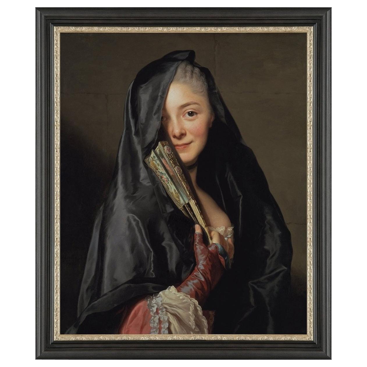 Lady with the Veil, After Gustavian Oil Painting by Alexander Roslin For Sale
