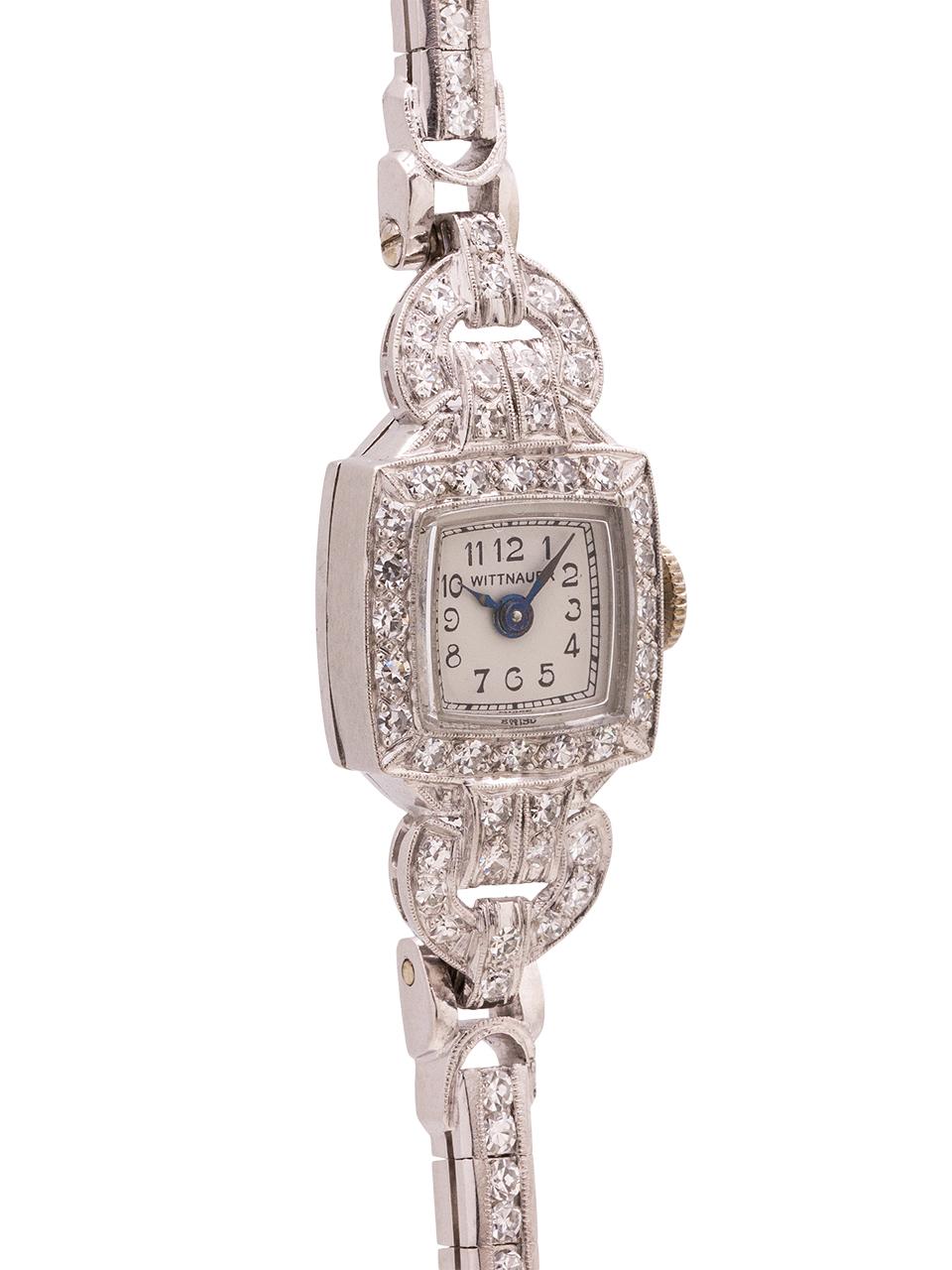 Round Cut Lady Wittnauer Platinum and Diamond Watch, circa 1940s