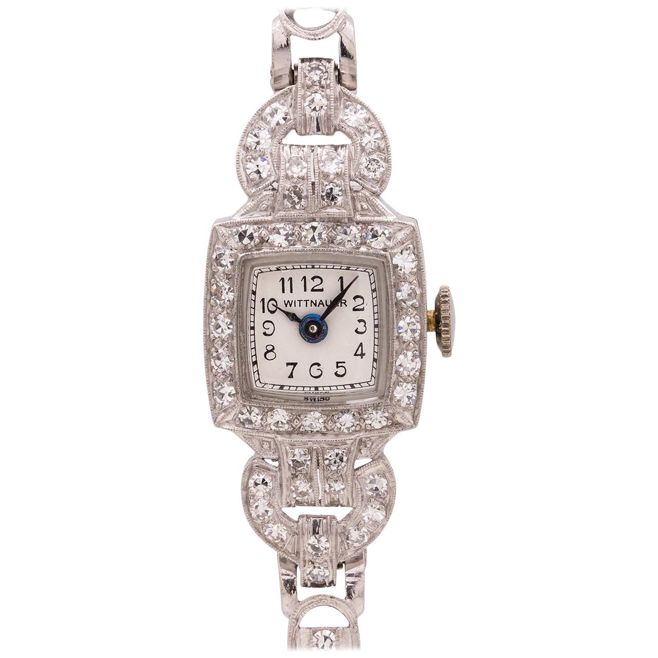 Lady Wittnauer Platinum and Diamond Watch, circa 1940s