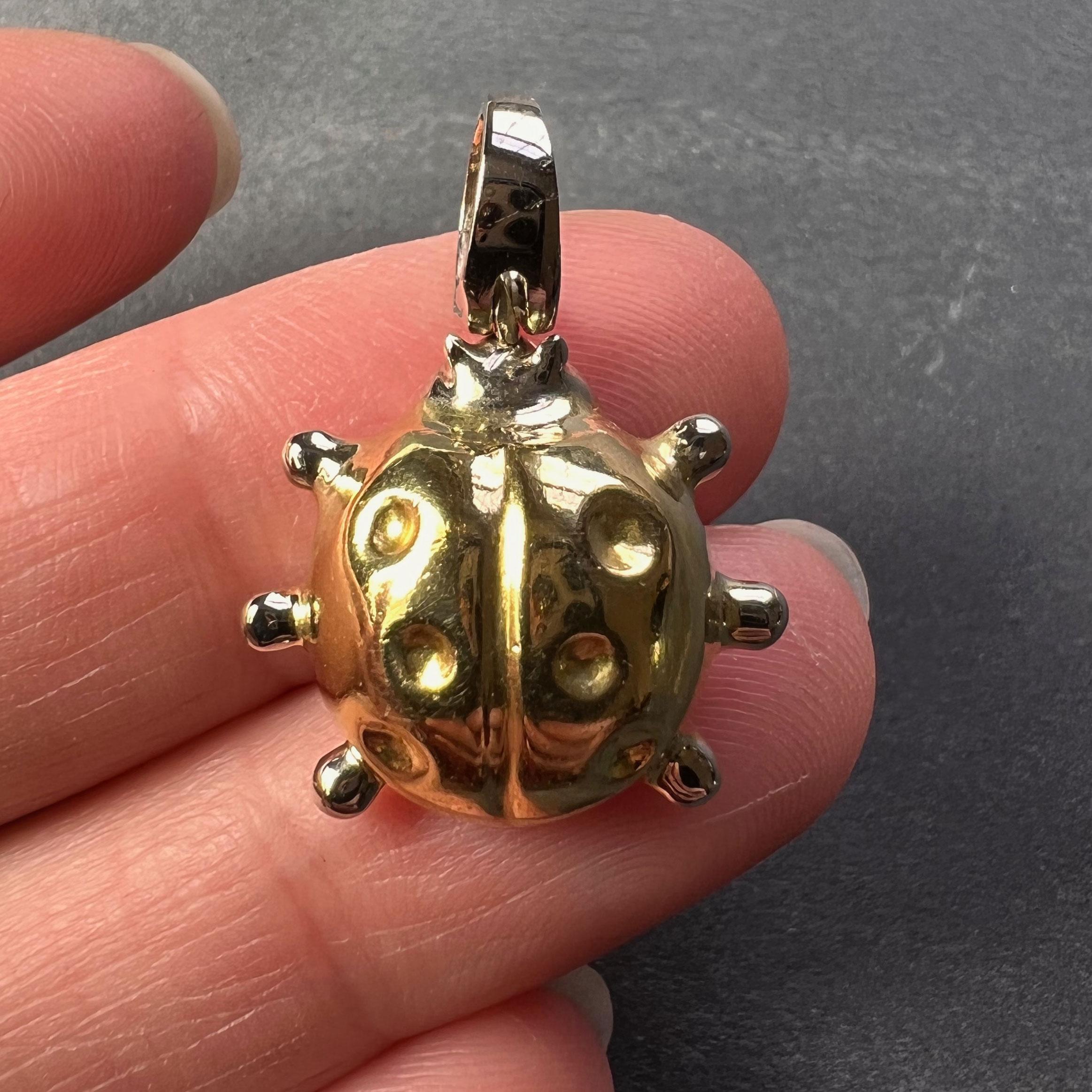 Ladybird 18K Yellow White Gold Charm Pendant For Sale 4