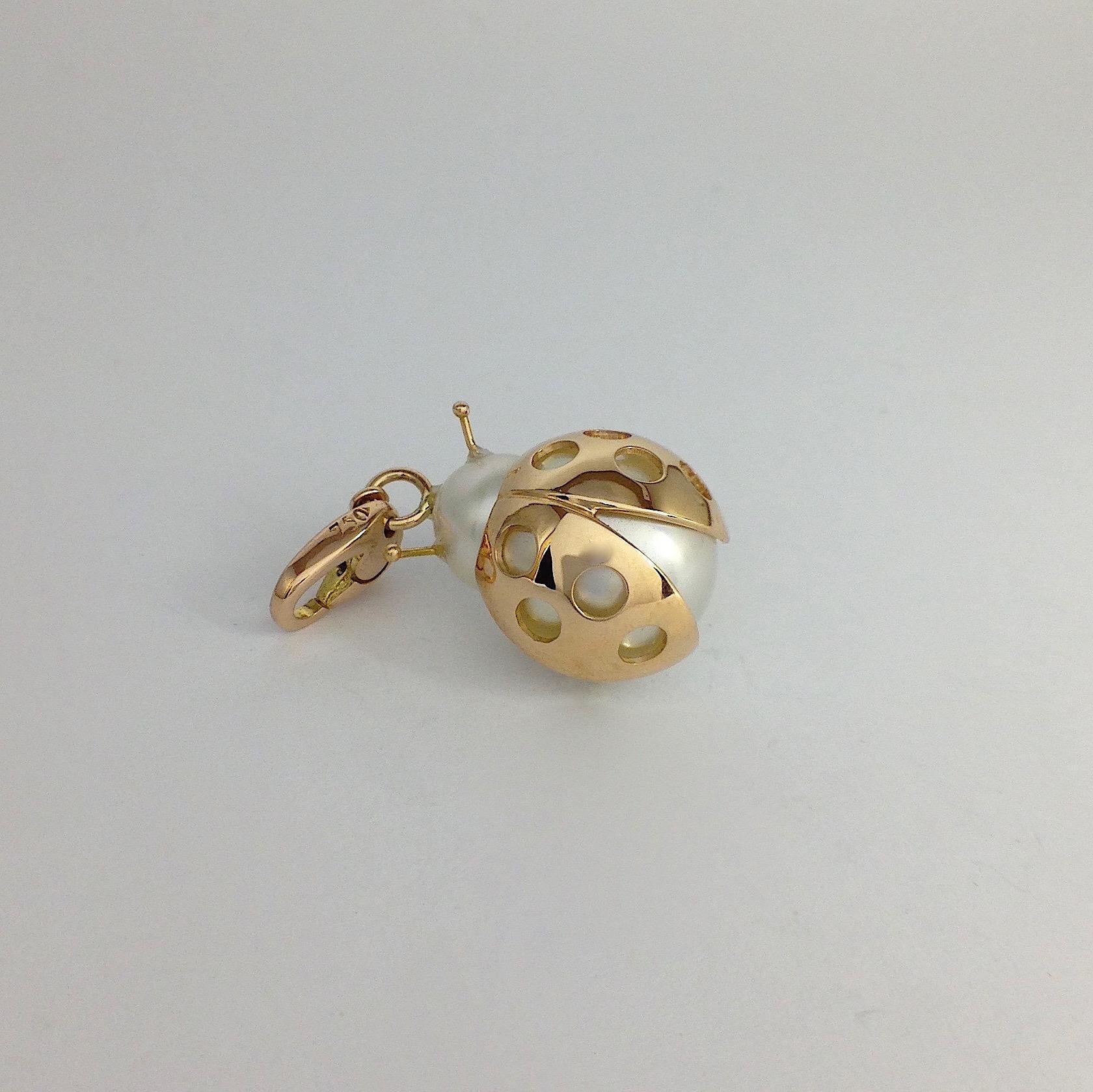 Ladybird/Bug Australian Pearl Red 18 Karat Gold Pendant/Necklace or Charm 7
