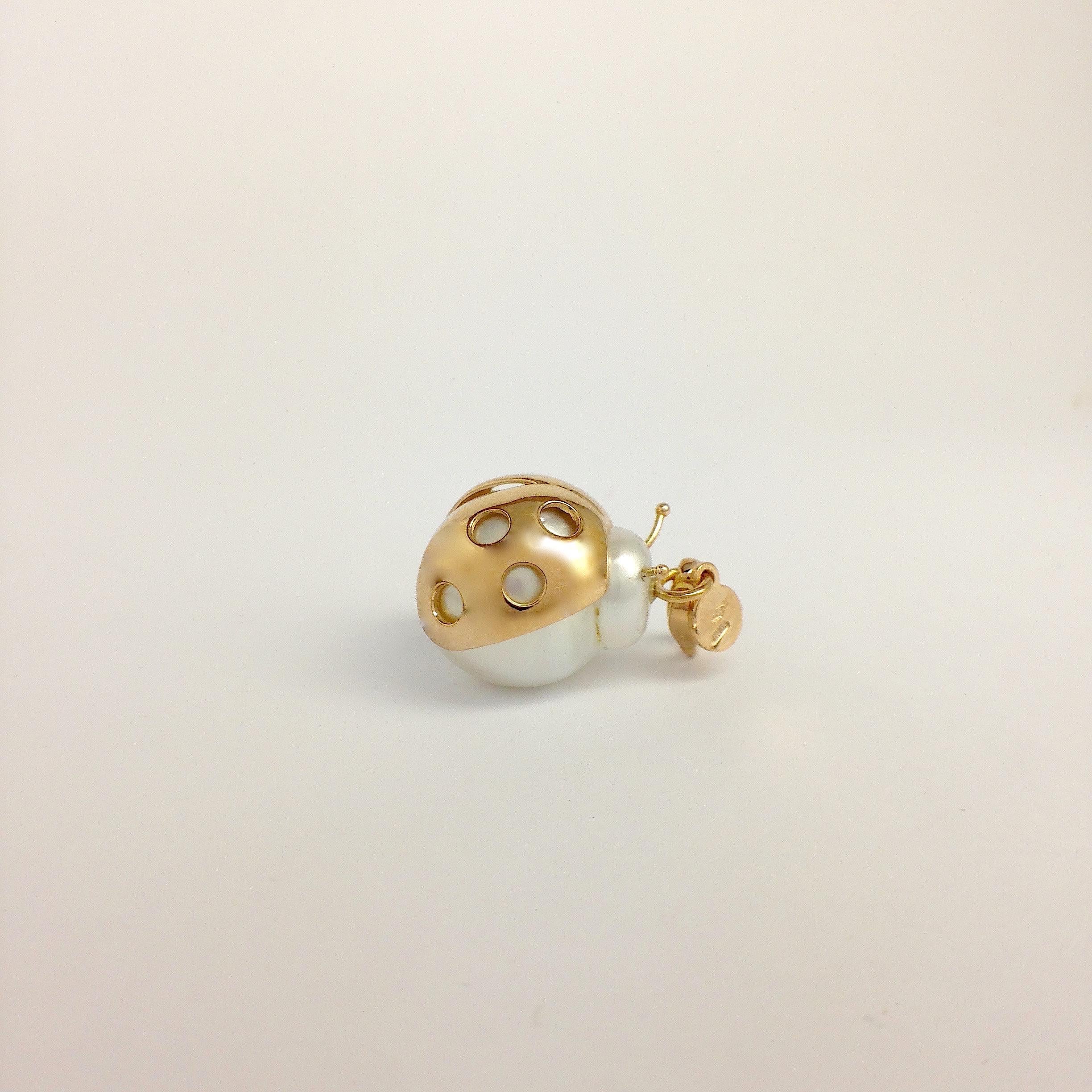 Ladybird/Bug Australian Pearl Red 18 Karat Gold Pendant/Necklace or Charm 2