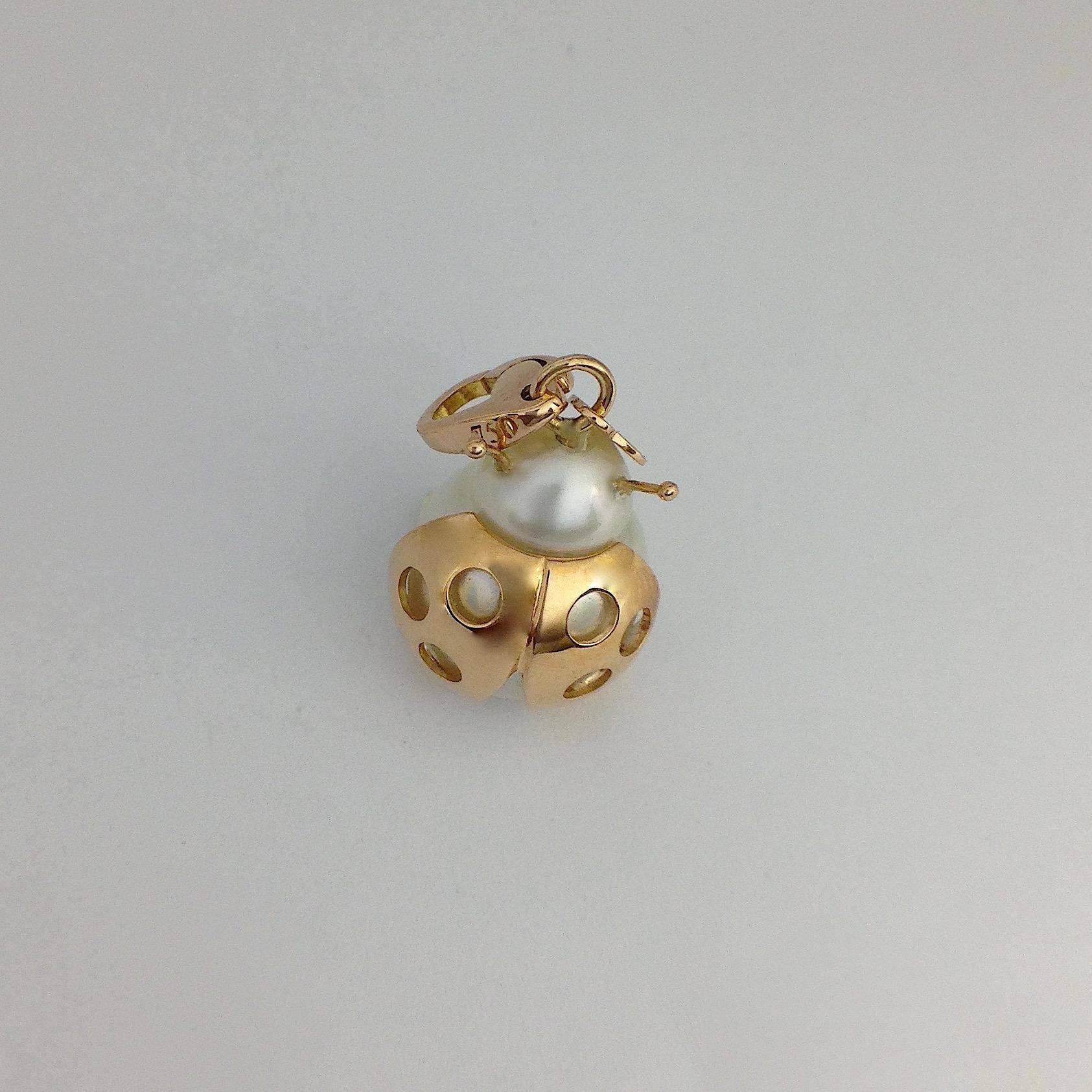 Ladybird/Bug Australian Pearl Red 18 Karat Gold Pendant/Necklace or Charm 4